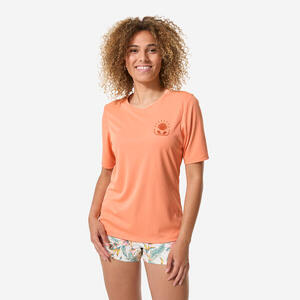 Camiseta protección solar mujer manga corta UPF 50+ Naranja