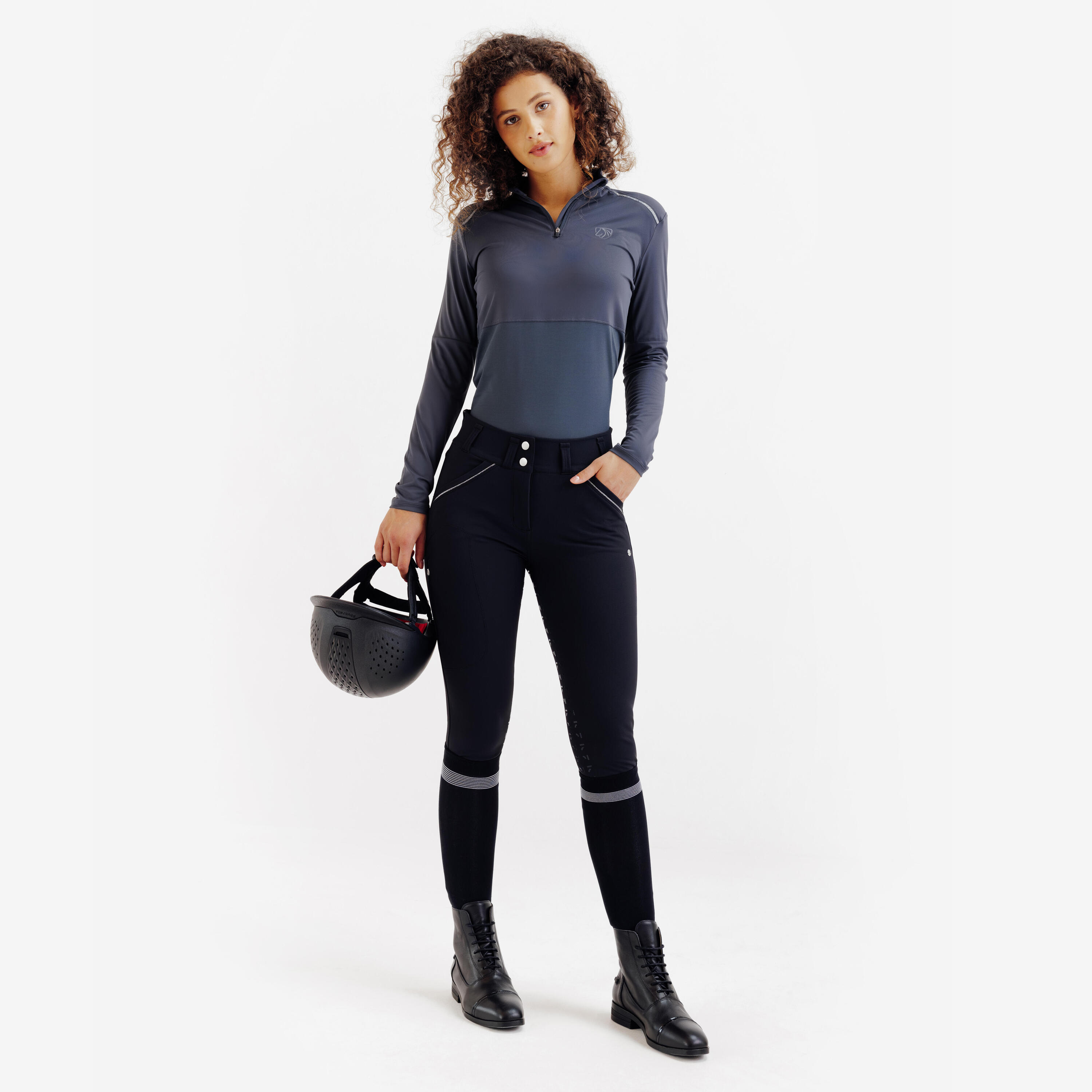 Pantalón Equitación 900 Fullgrip Mujer Negro 2/7