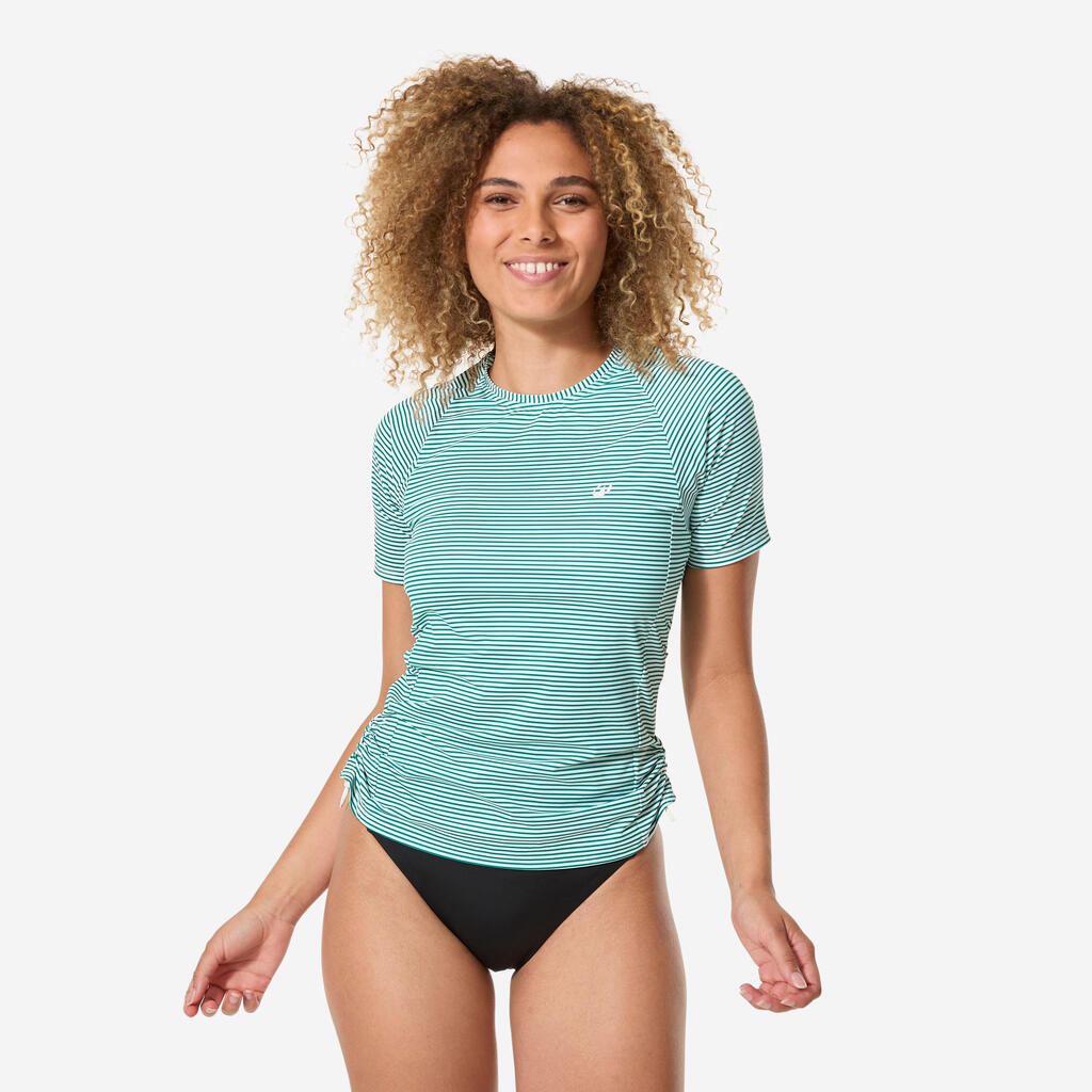Women’s surfing short sleeve UV-protection t-shirt, Kanika striped green