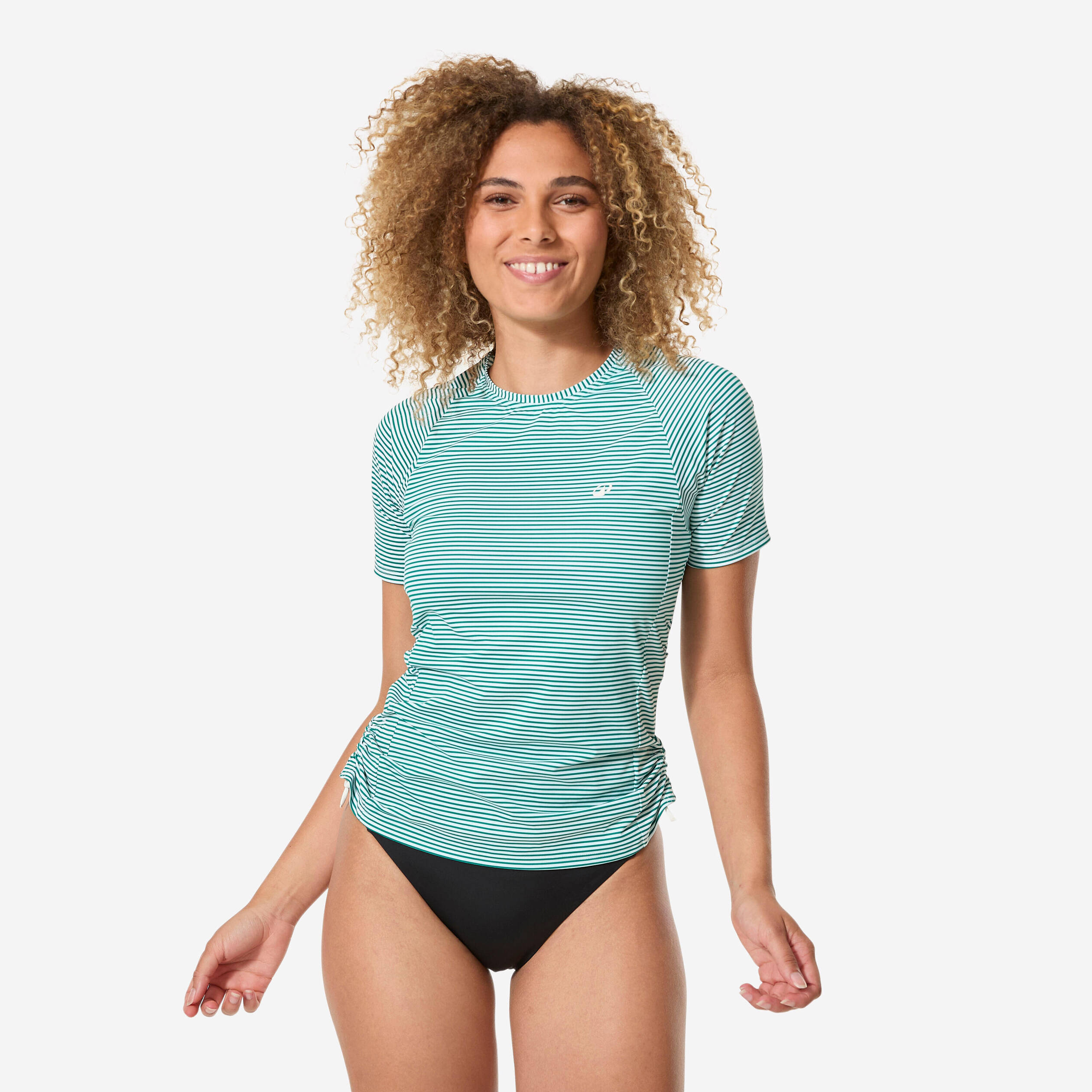 Women’s surfing short sleeve UV-protection t-shirt, Kanika striped green