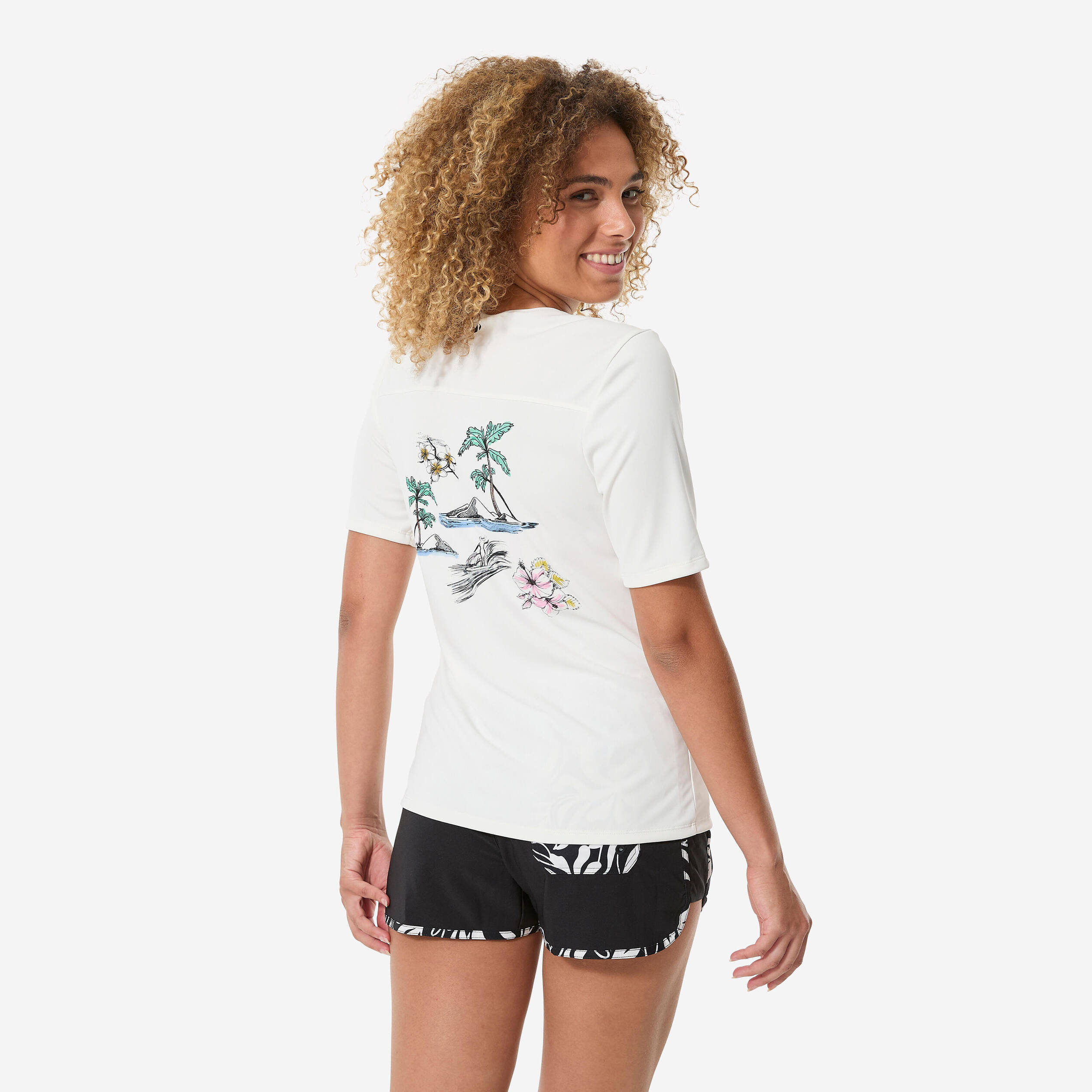 Women’s surfing short sleeve UV-protection t-shirt - Malou Paradise white