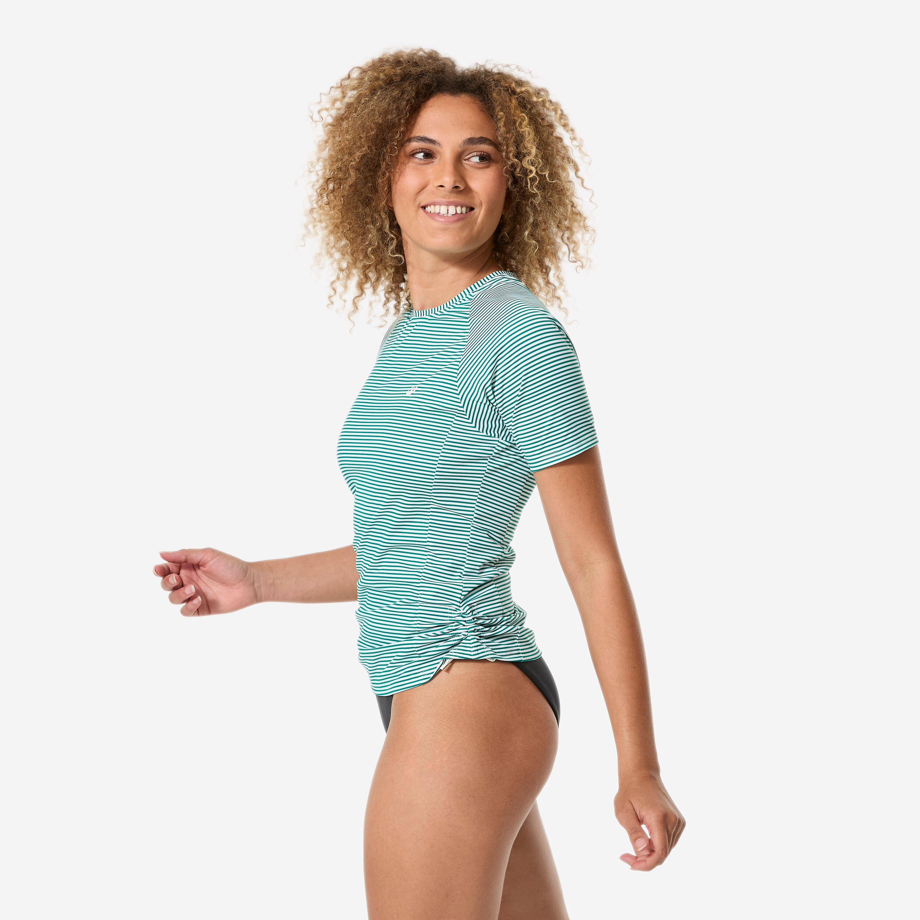 Women’s surfing short sleeve UV-protection t-shirt, Kanika striped green -  1