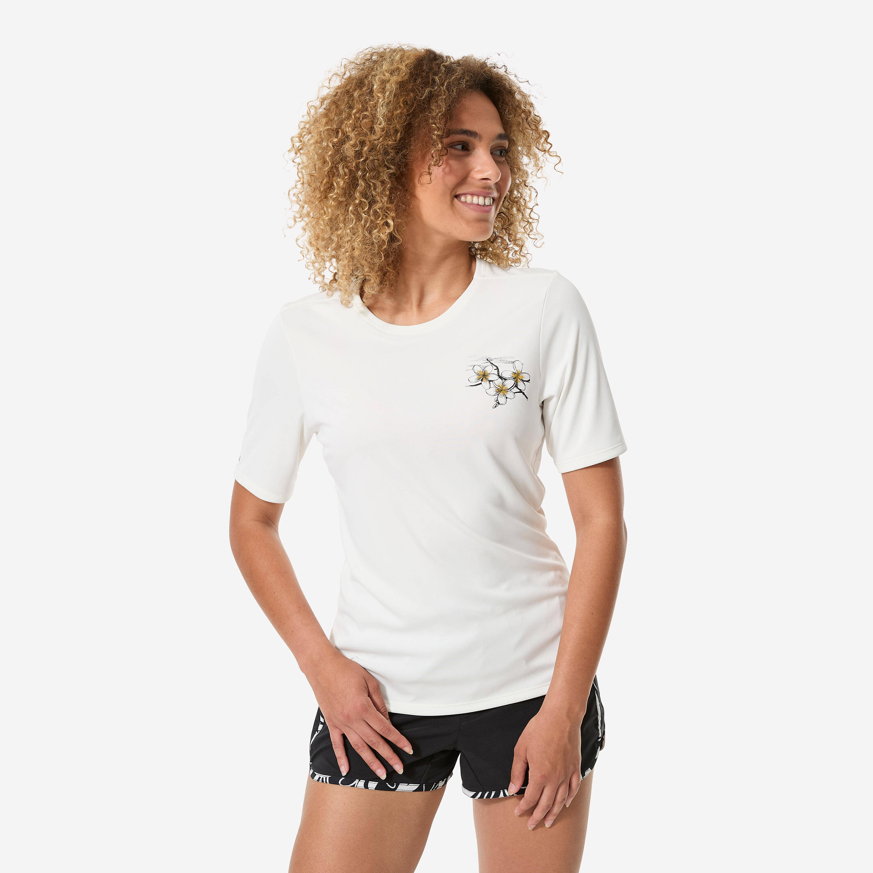 Women’s surfing short sleeve UV-protection t-shirt - Malou Paradise white -  4