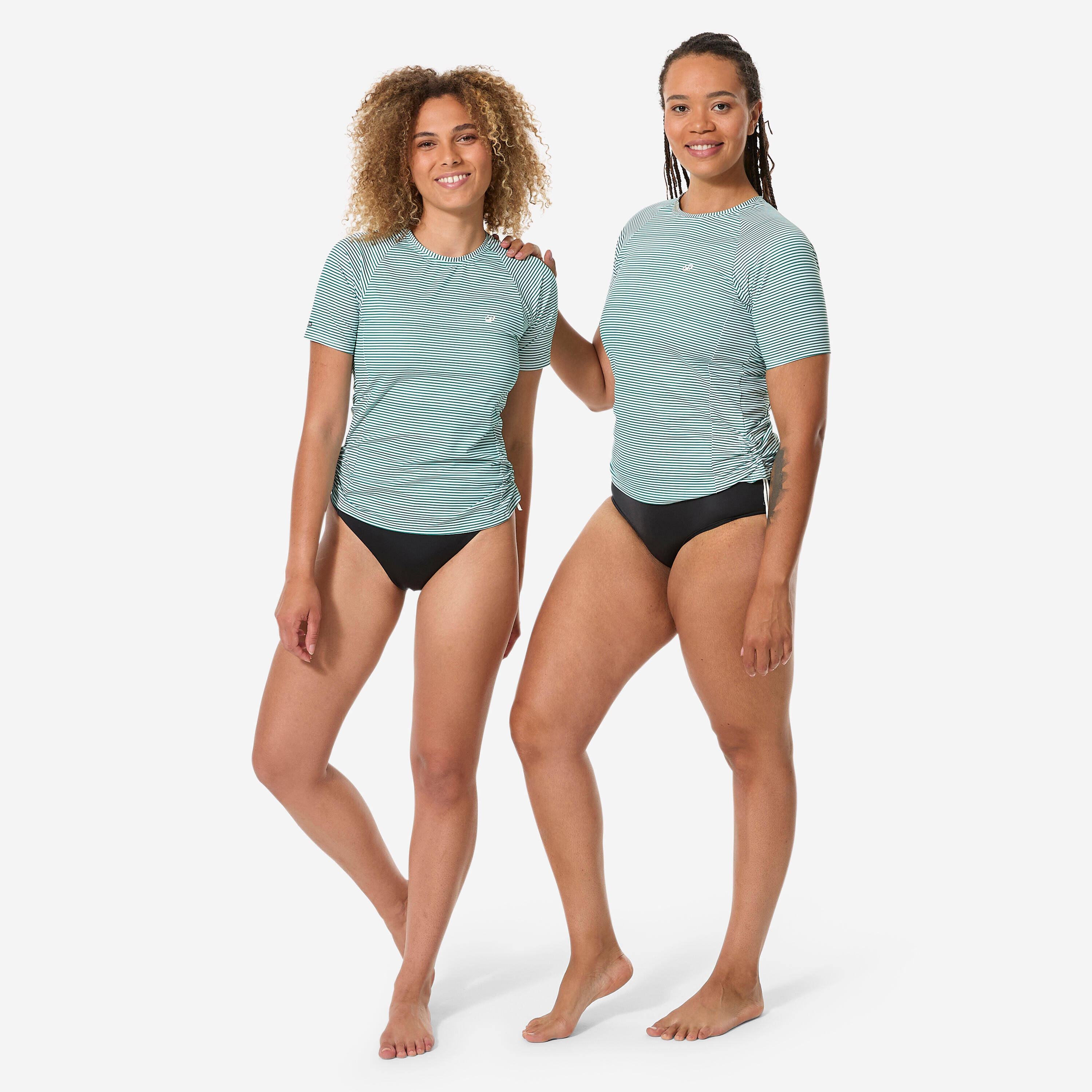 Women’s surfing short sleeve UV-protection t-shirt, Kanika striped green -  4