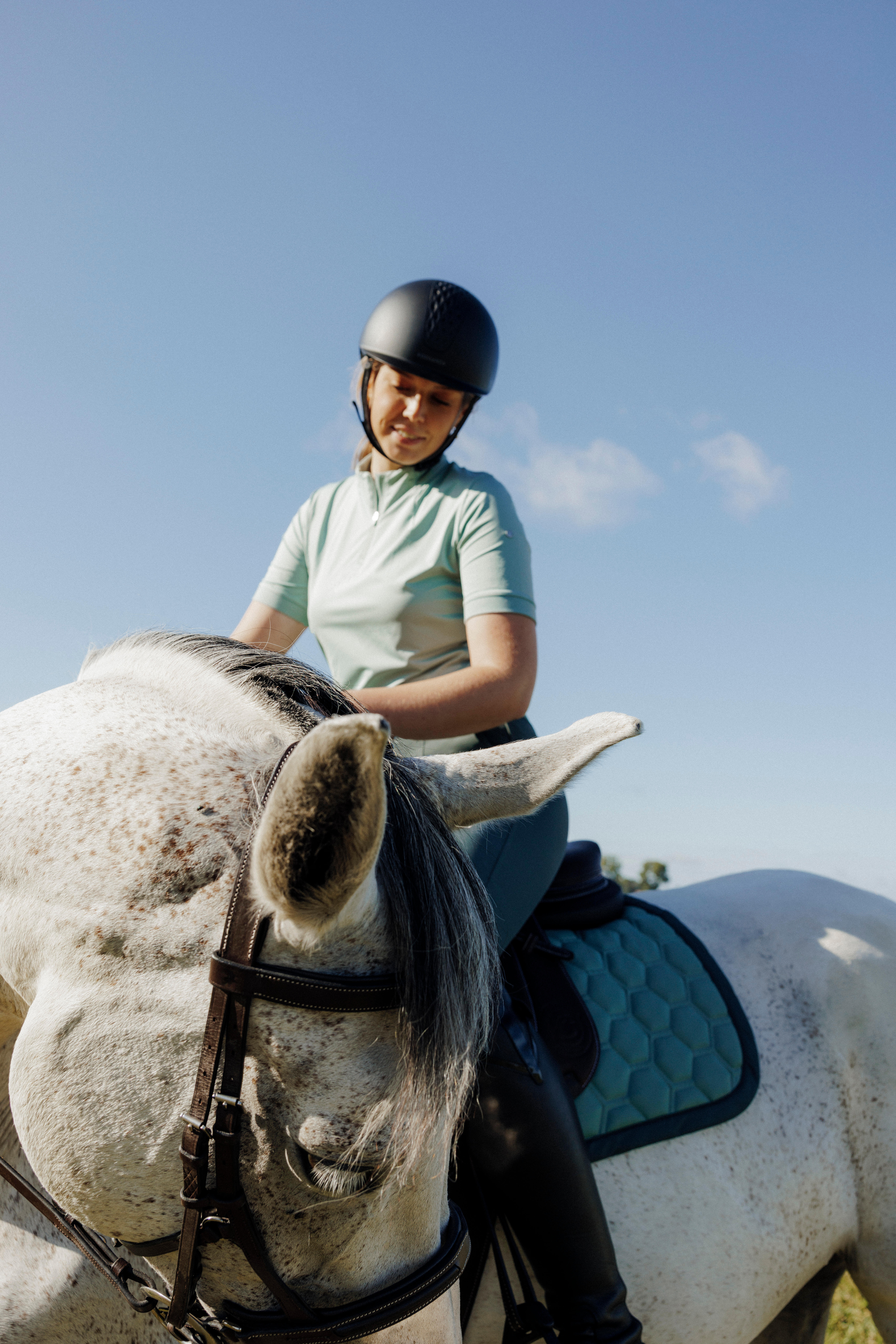 Women's Horse Riding Short-Sleeved Polo Shirt - Heritage Green - FOUGANZA