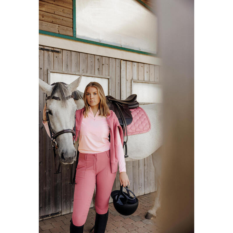 Pantalon echitație full grip BE YOU - 500 Roz LITCHI Damă