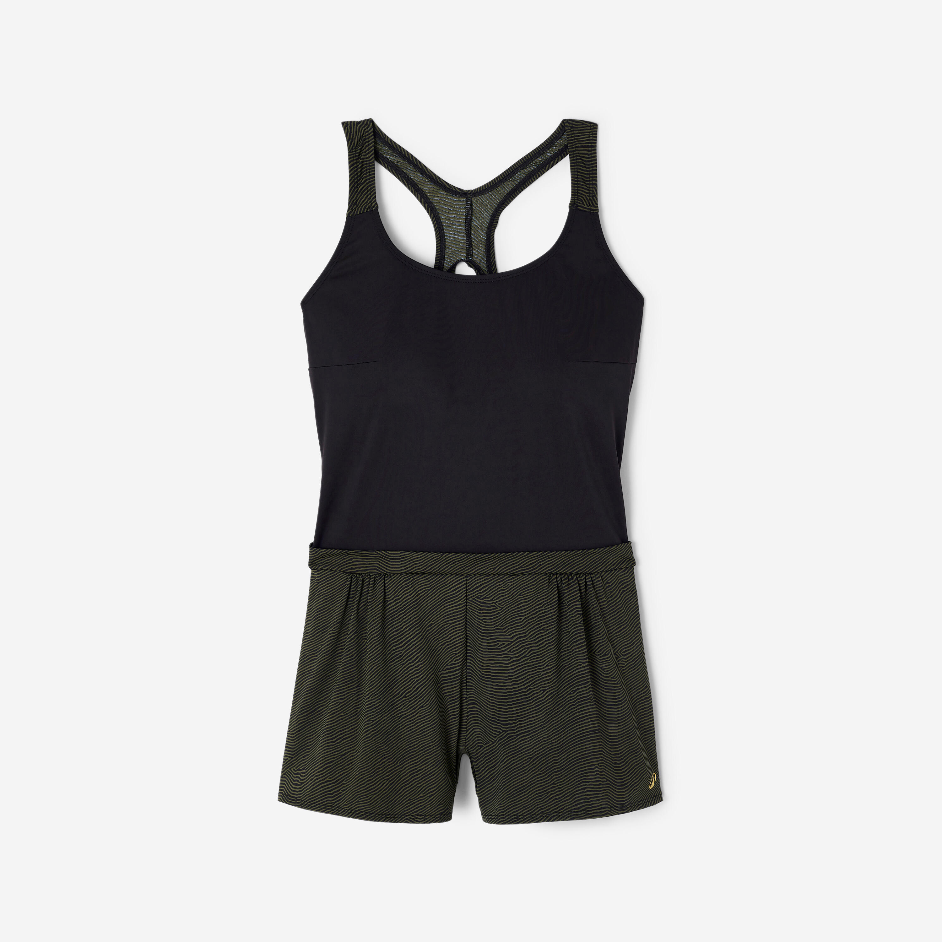 Maillot de bain 1 pièce aquagym shorty loose femme, Sofi sono noir kaki 9/11