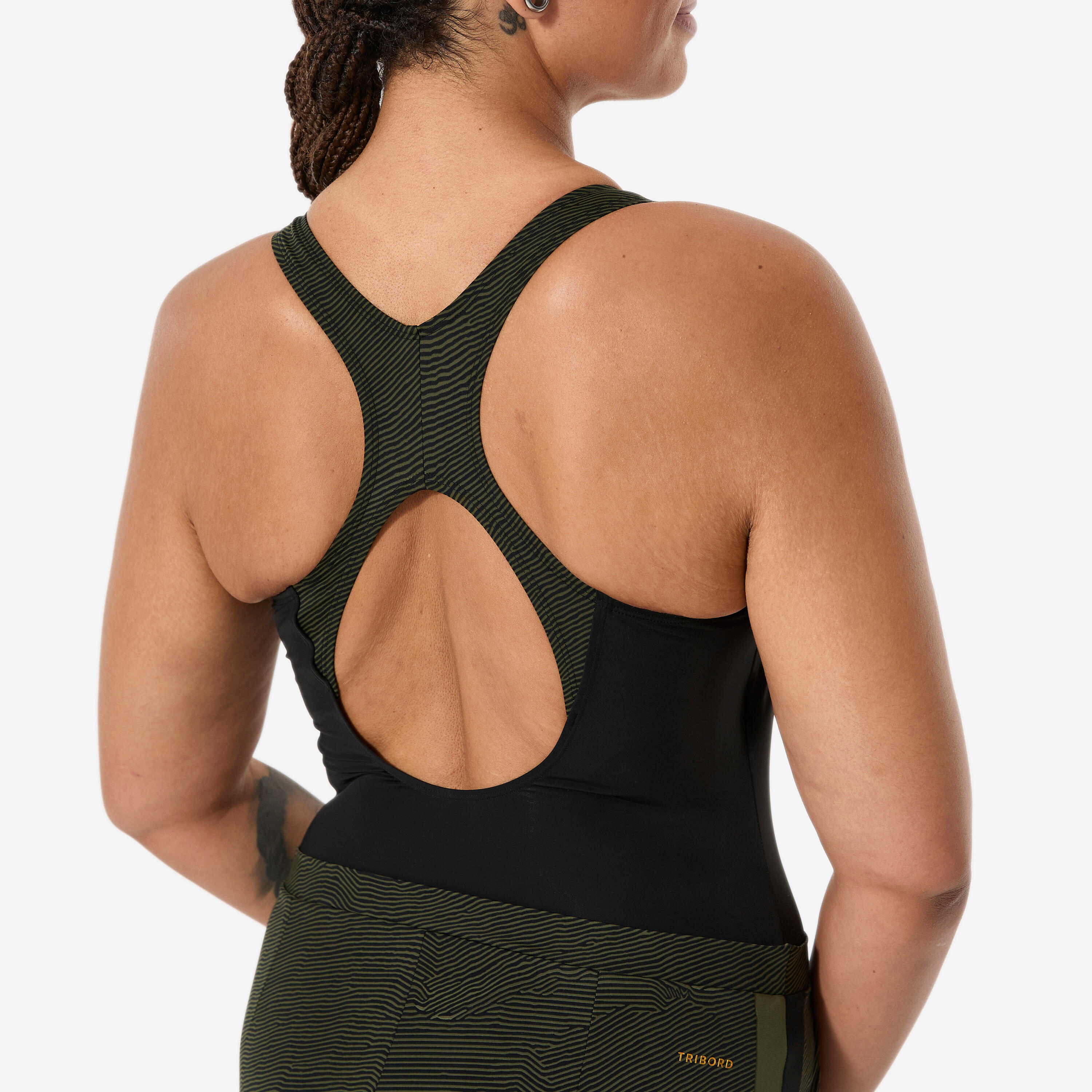Maillot de bain 1 pièce aquagym shorty loose femme, Sofi sono noir kaki 7/11
