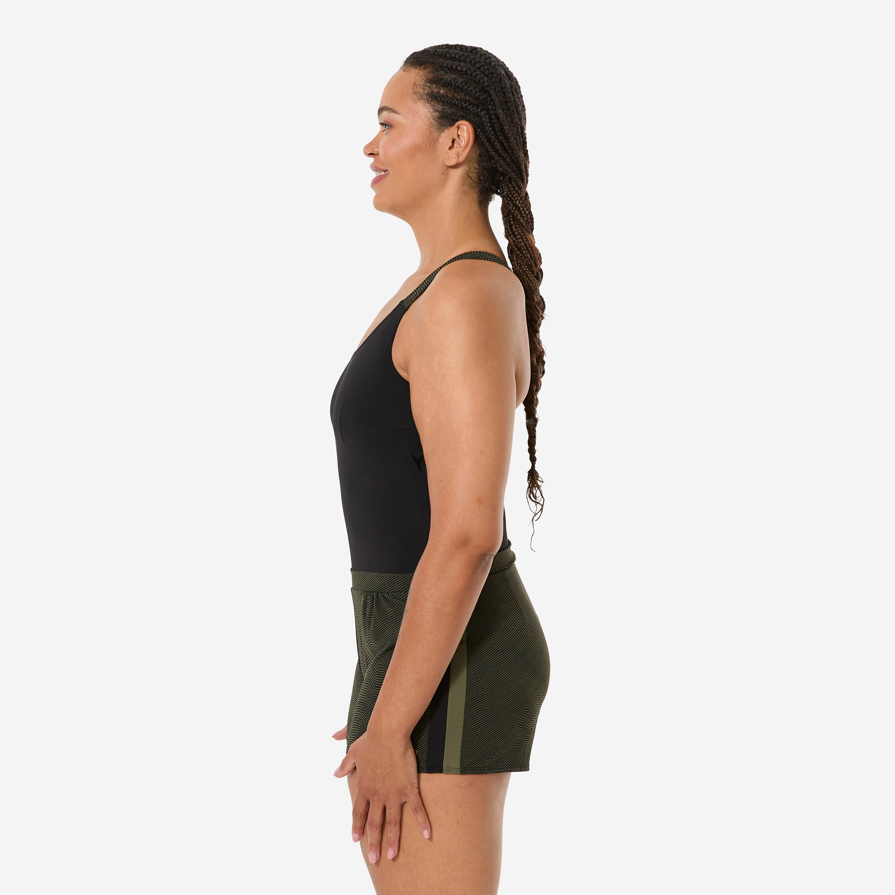 Maillot de bain 1 pièce aquagym shorty loose femme, Sofi sono noir kaki 4/11