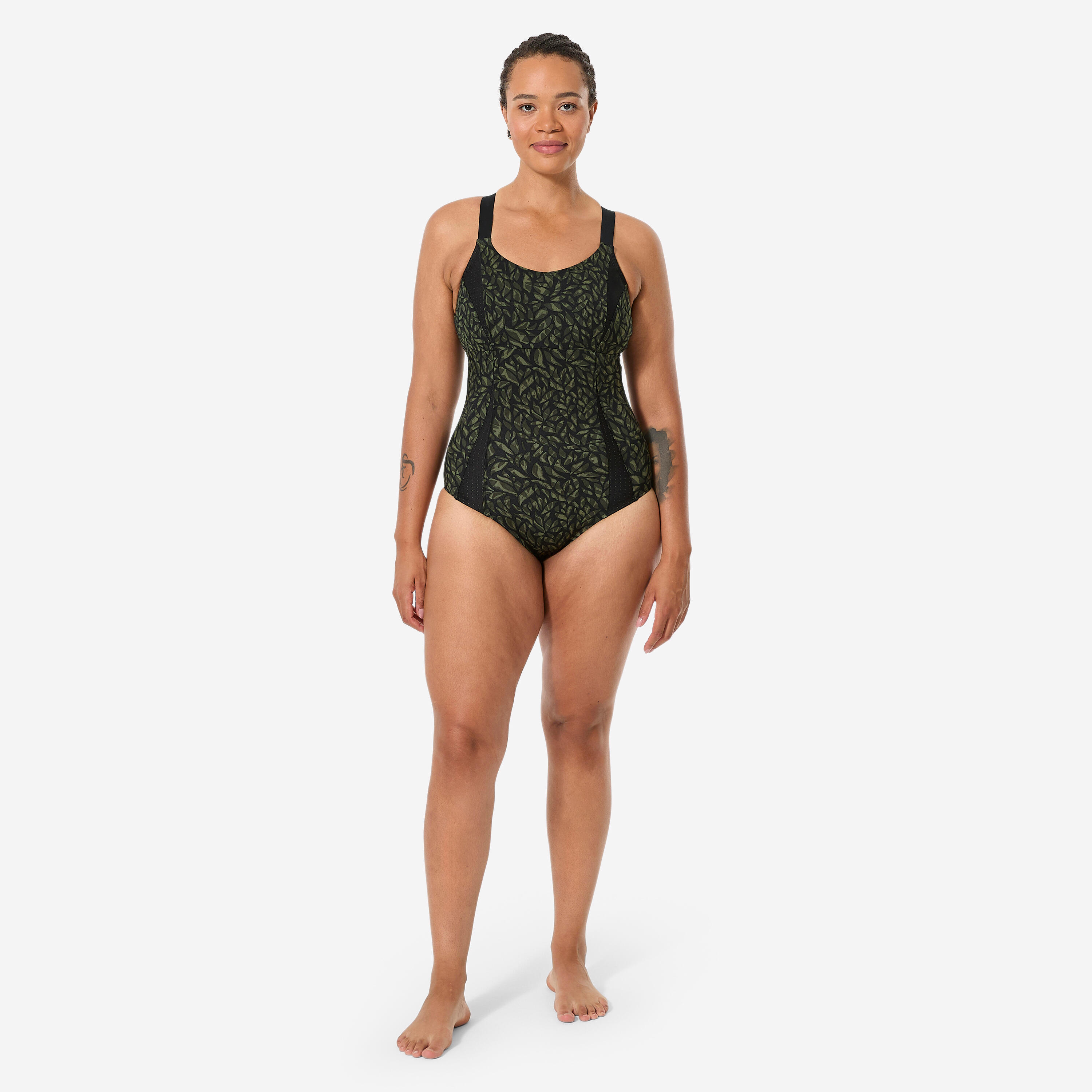 Maillot de bain 1 pièce aquagym aquabike femme, Elea aitnis kaki 3/14