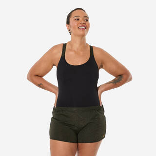 Women’s 1-piece swimsuit for aquafitness, shorty loose, Elea Sono black khaki