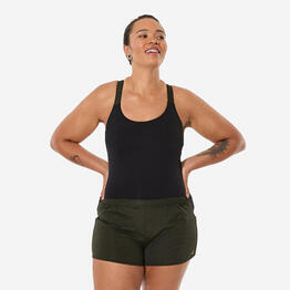 Maillot de bain 1 pièce aquagym shorty loose femme, Sofi sono noir kaki