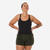 Maillot de bain 1 pièce aquagym shorty loose femme, Sofi sono noir kaki