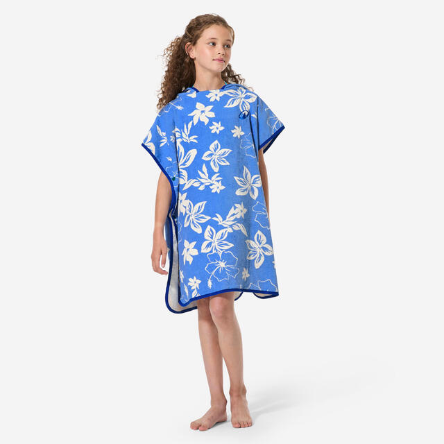 Surfponcho voor kinderen van 110 tot 135 cm 500 Biscus blauw