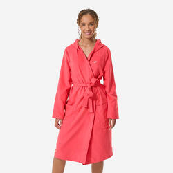 Peignoir de bain à capuche microfibre compact femme, rose grenade