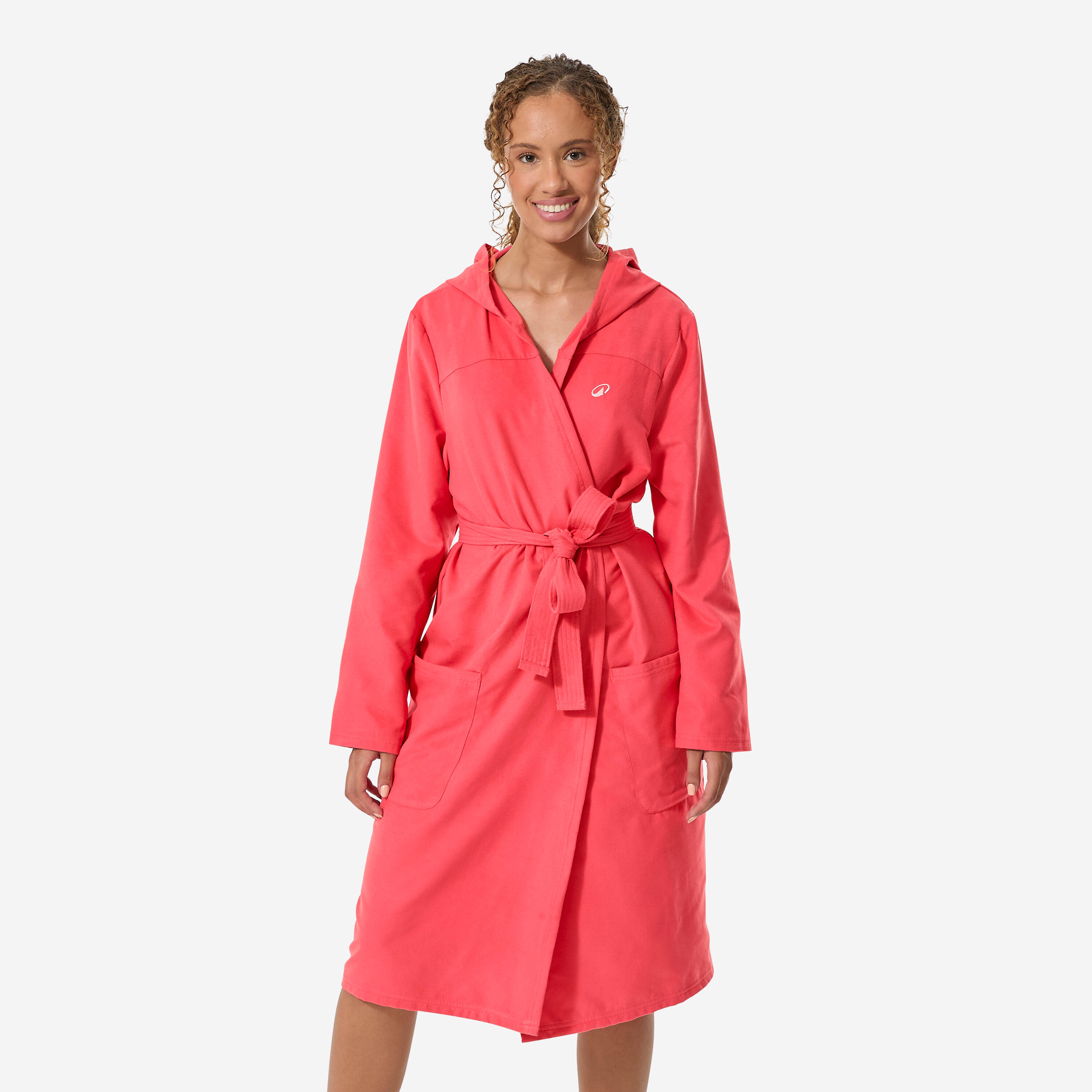 Albornoz Mujer Rosa Granada Microfibra Compacto Capucha