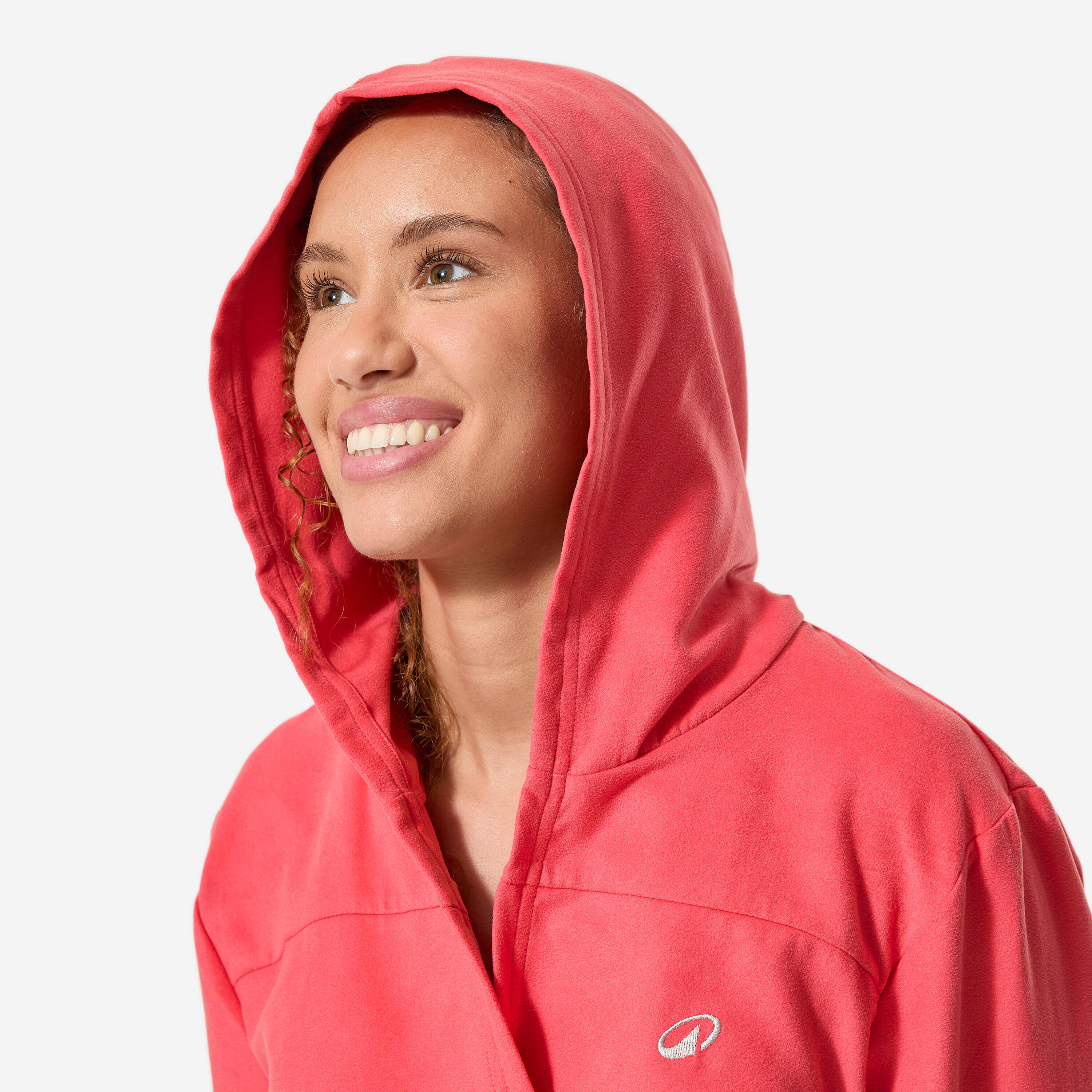 Women’s compact microfibre pool bathrobe with hood pink grenade -  3