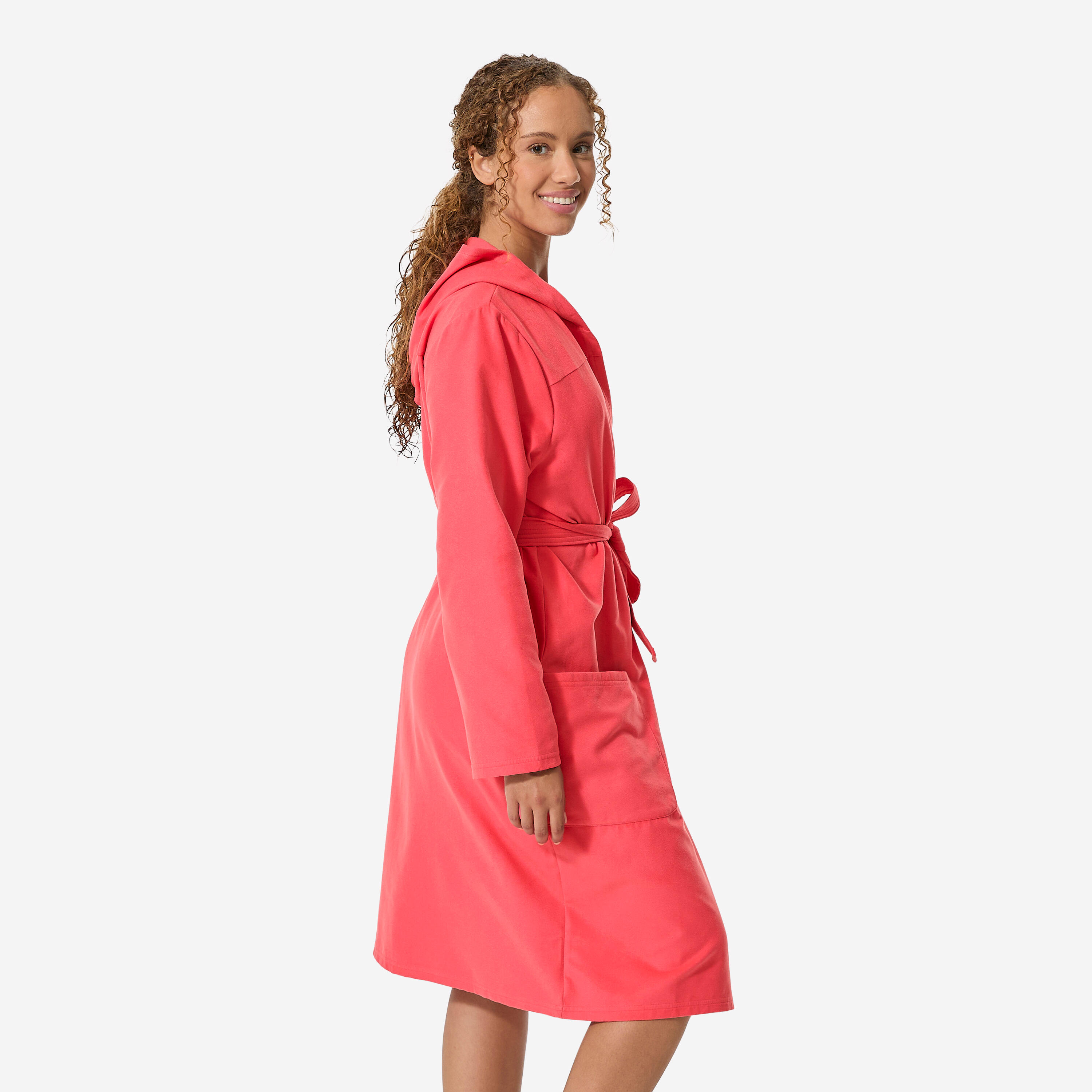 Badjas dames microvezel compact met capuchon granaatappelroze 3/11