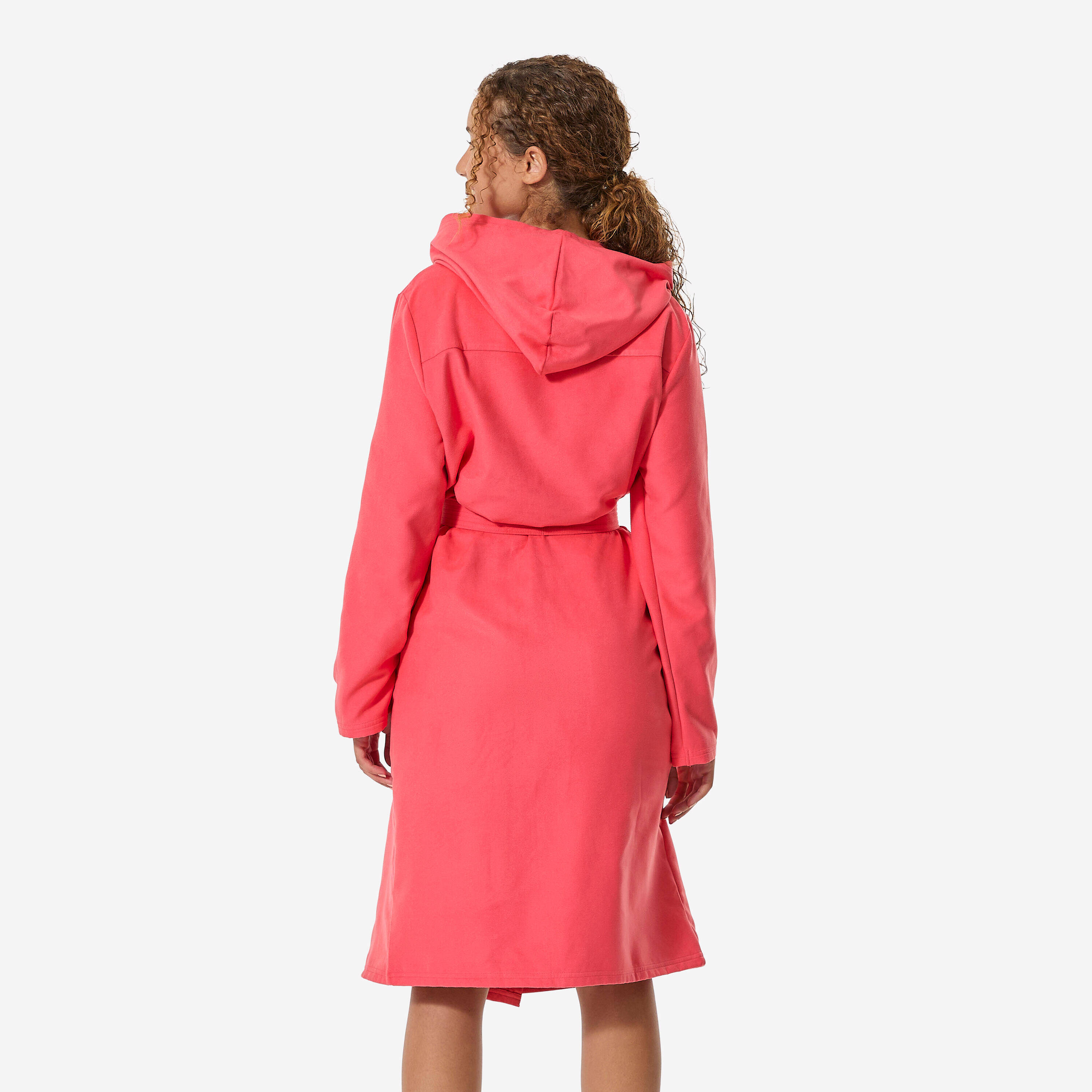 Women’s compact microfibre pool bathrobe with hood pink grenade -  5