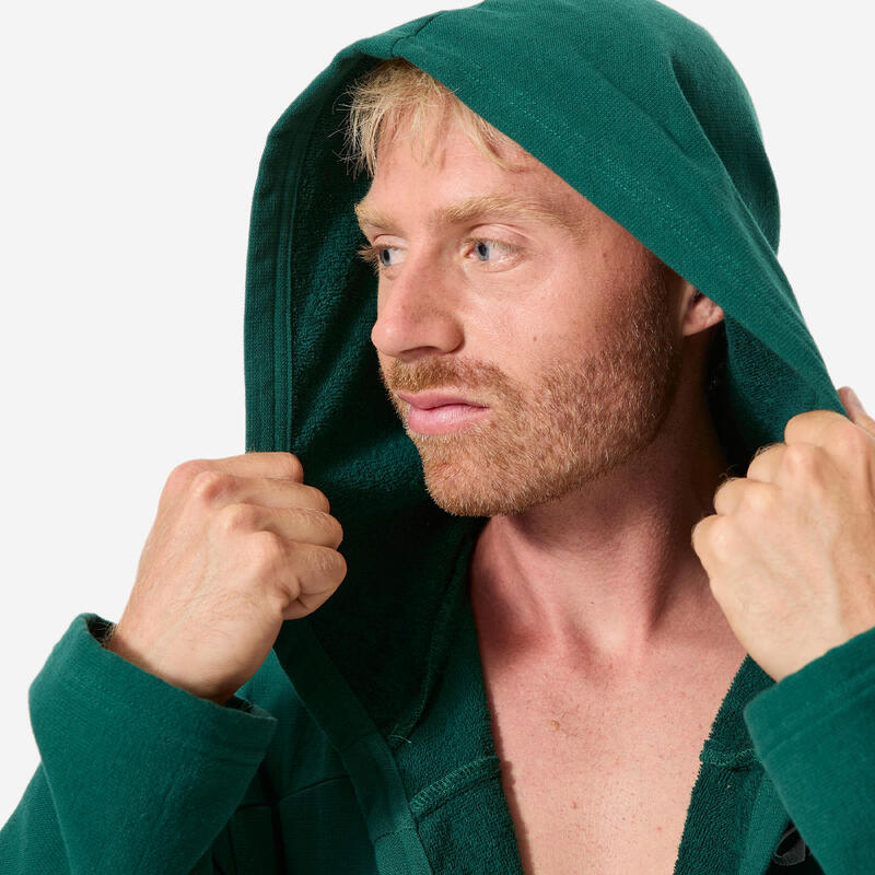 Halat de baie cu glugă compact din bumbac Kaki Verde brad Bărbați