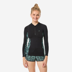 Camiseta protección solar Mujer manga larga UPF 50+ Cremallera Negro-Caqui