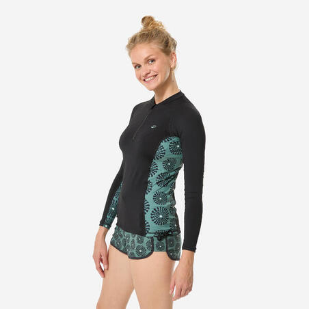 Футболка сонцезахисна жіноча 500 Sunny з довгими рукавами чорна/хакі