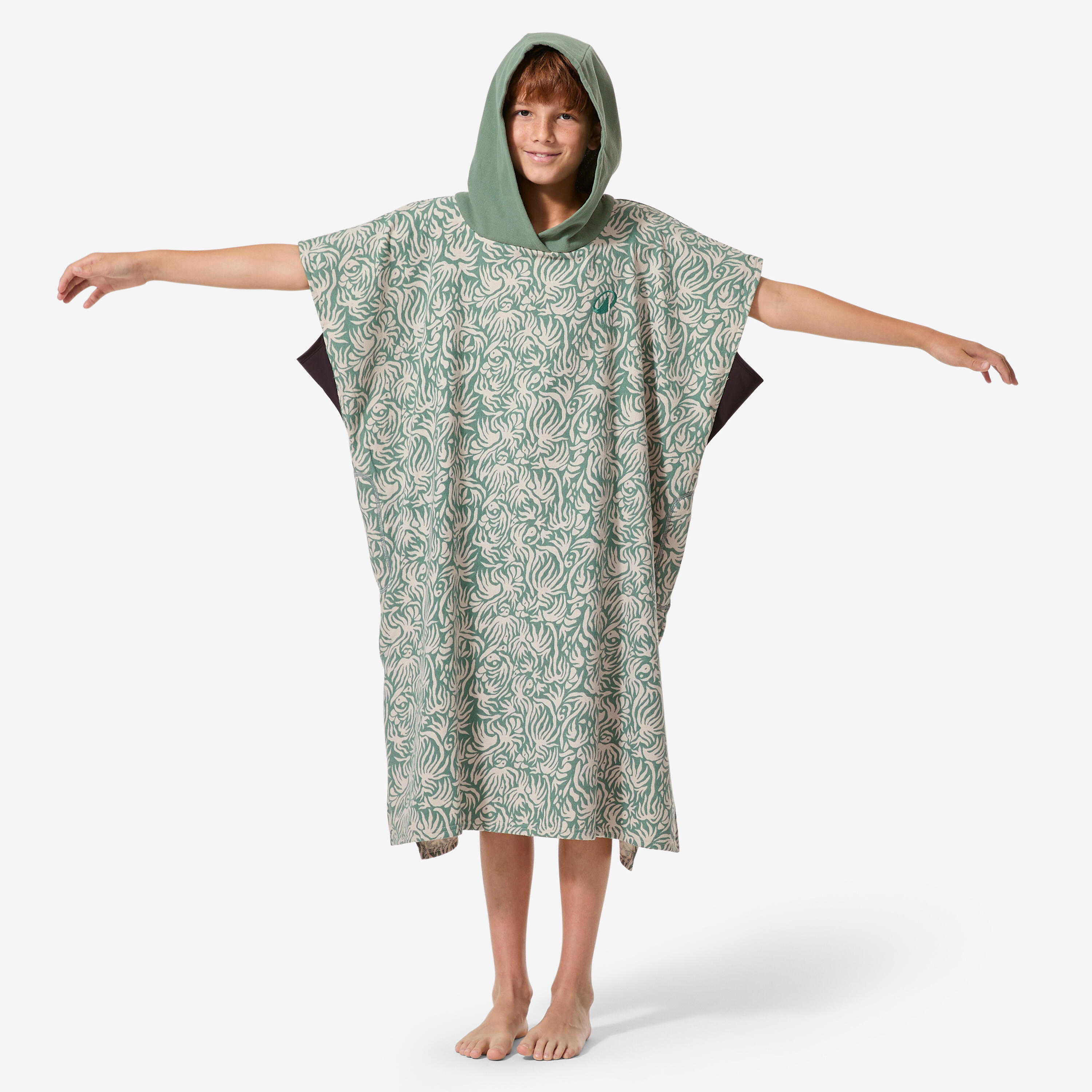 Poncho surf enfant de 135 à 160cm, 550 Josh vert 6/10