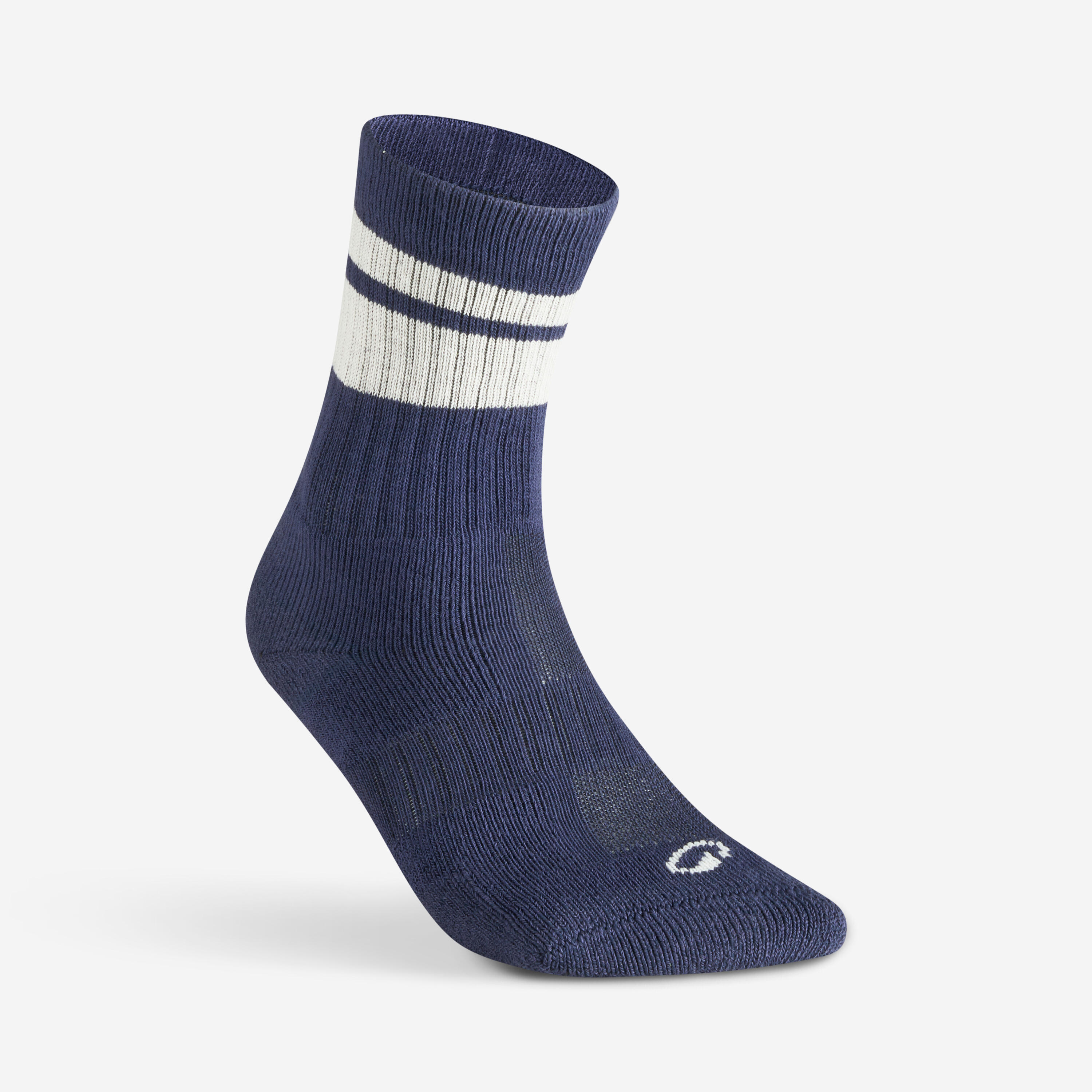 High Sports Socks Tri-Pack, RS 500 Blue/Beige/2 Lines - DECATHLON