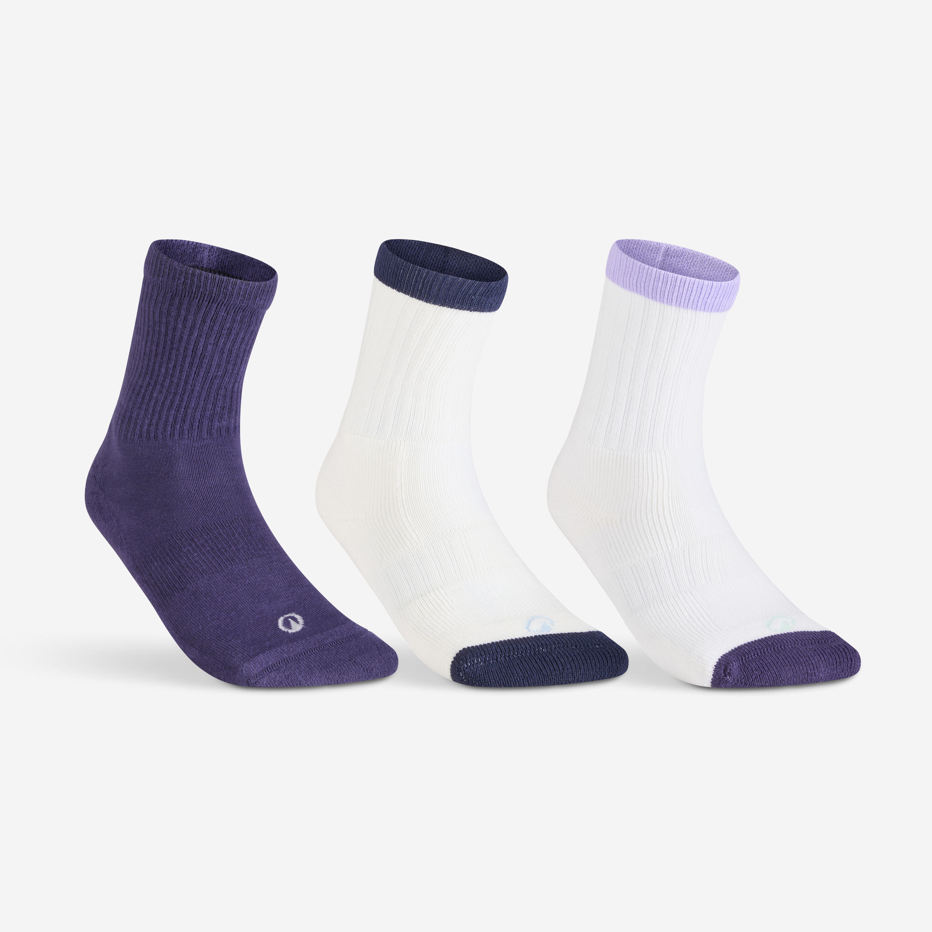 DECATHLON High Sports Socks Tri-Pack RS 500 - Beige/Purple