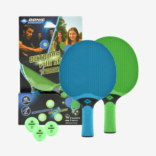 Set Raquettes et Balles de Tennis de Table Résistantes, Set Extérieur Bleu/Vert