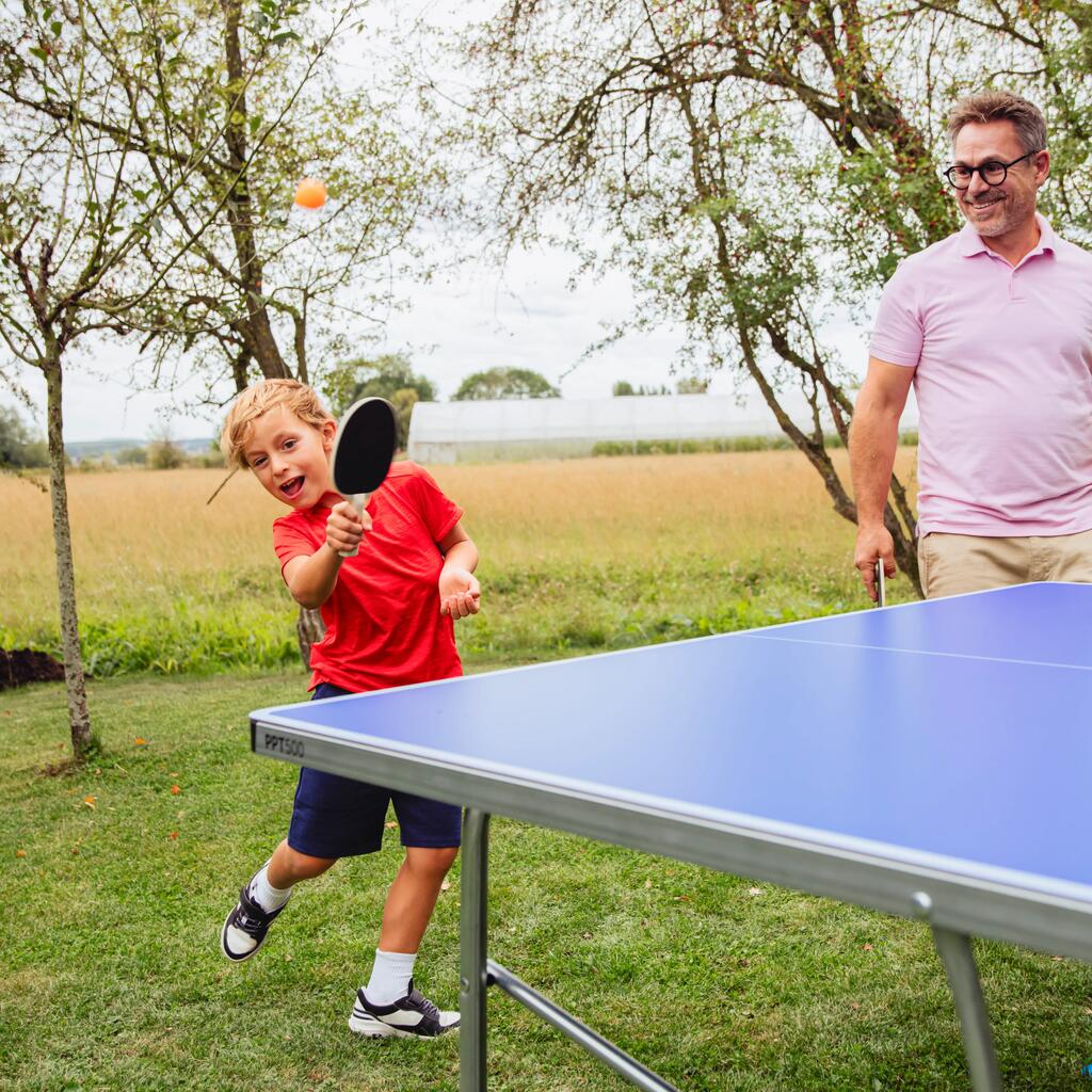 Otac i sin igraju stoni tenis na travnjaku