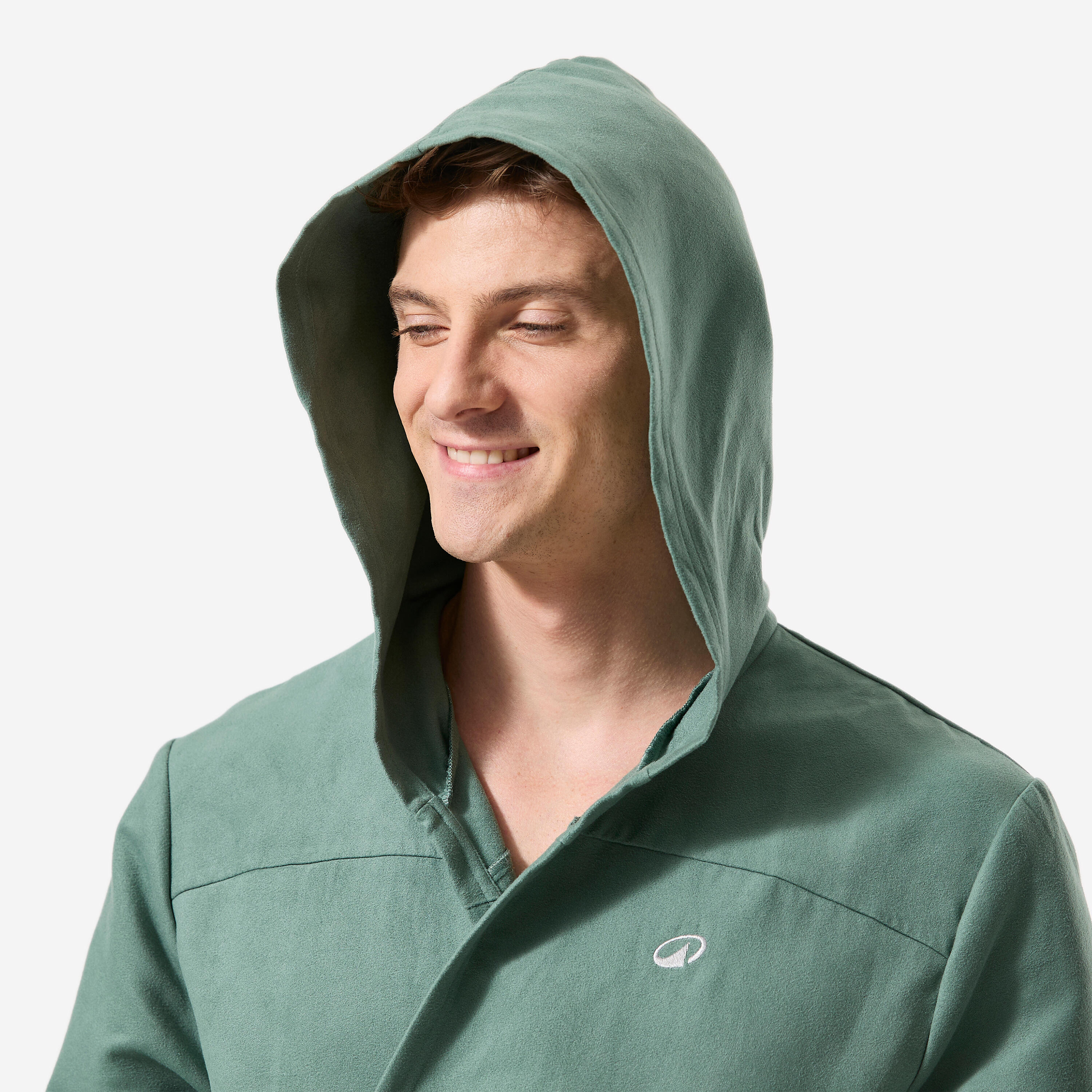 Roupão de banho compacto com capuz homem em microfibra verde caqui eucalipto 5/9