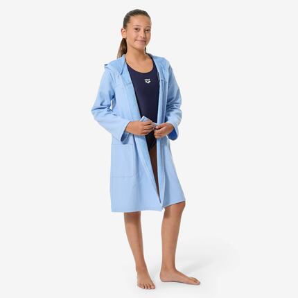 Peignoir de bain compact enfant à capuche en coton bleu acier