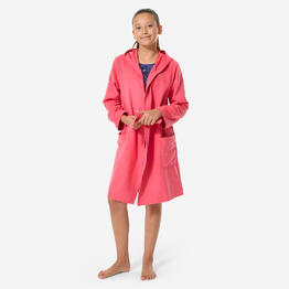 Peignoir de bain compact enfant à capuche en microfibre rose grenade