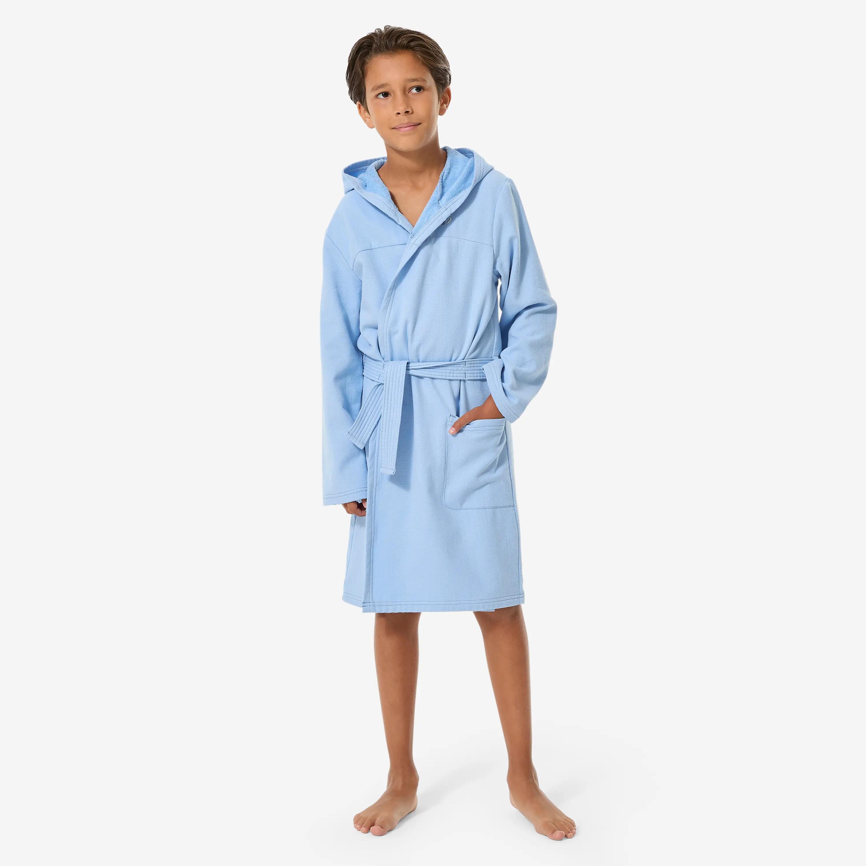 Peignoir de bain compact enfant à capuche en coton bleu flocon 2/9