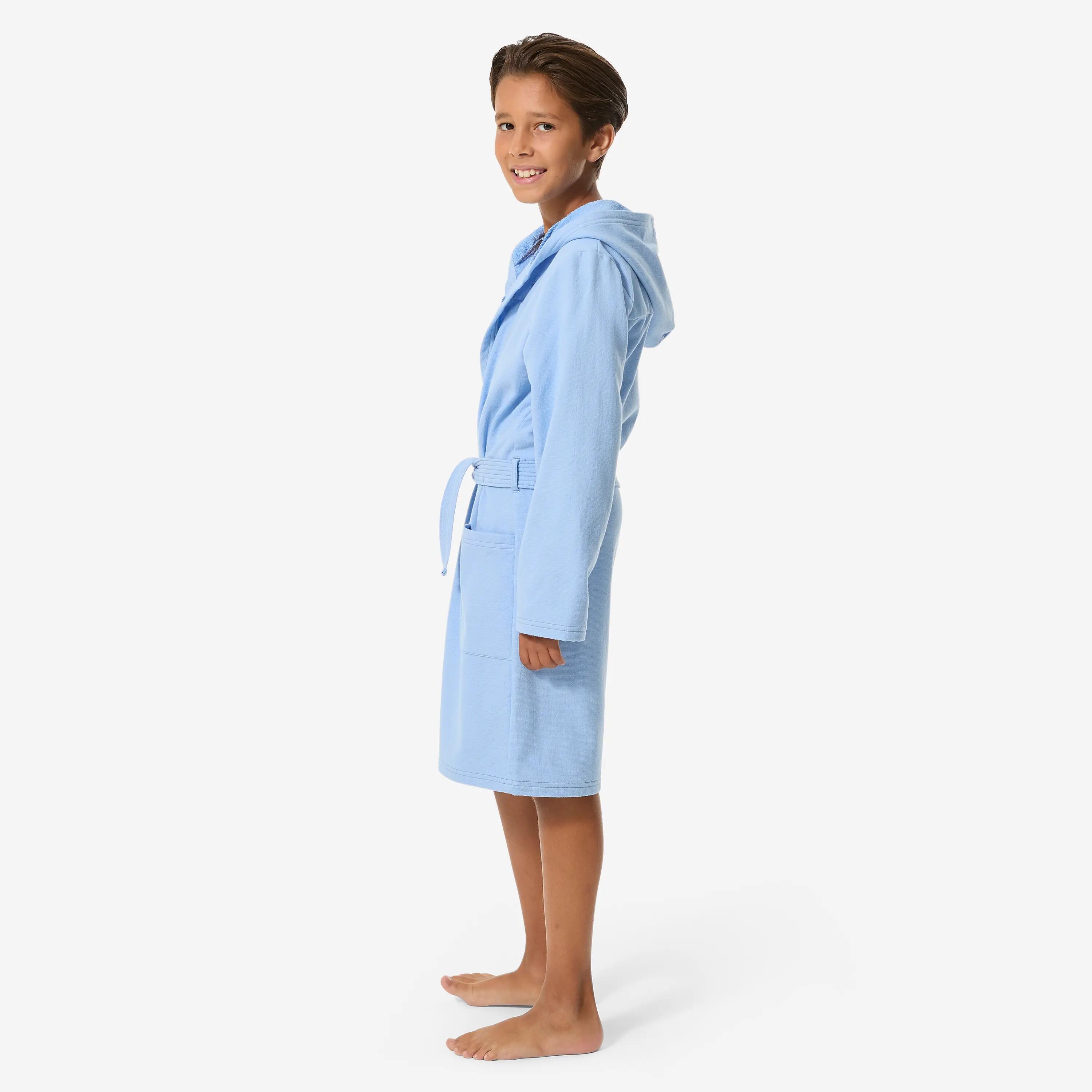 Peignoir de bain compact enfant à capuche en coton bleu flocon 4/9