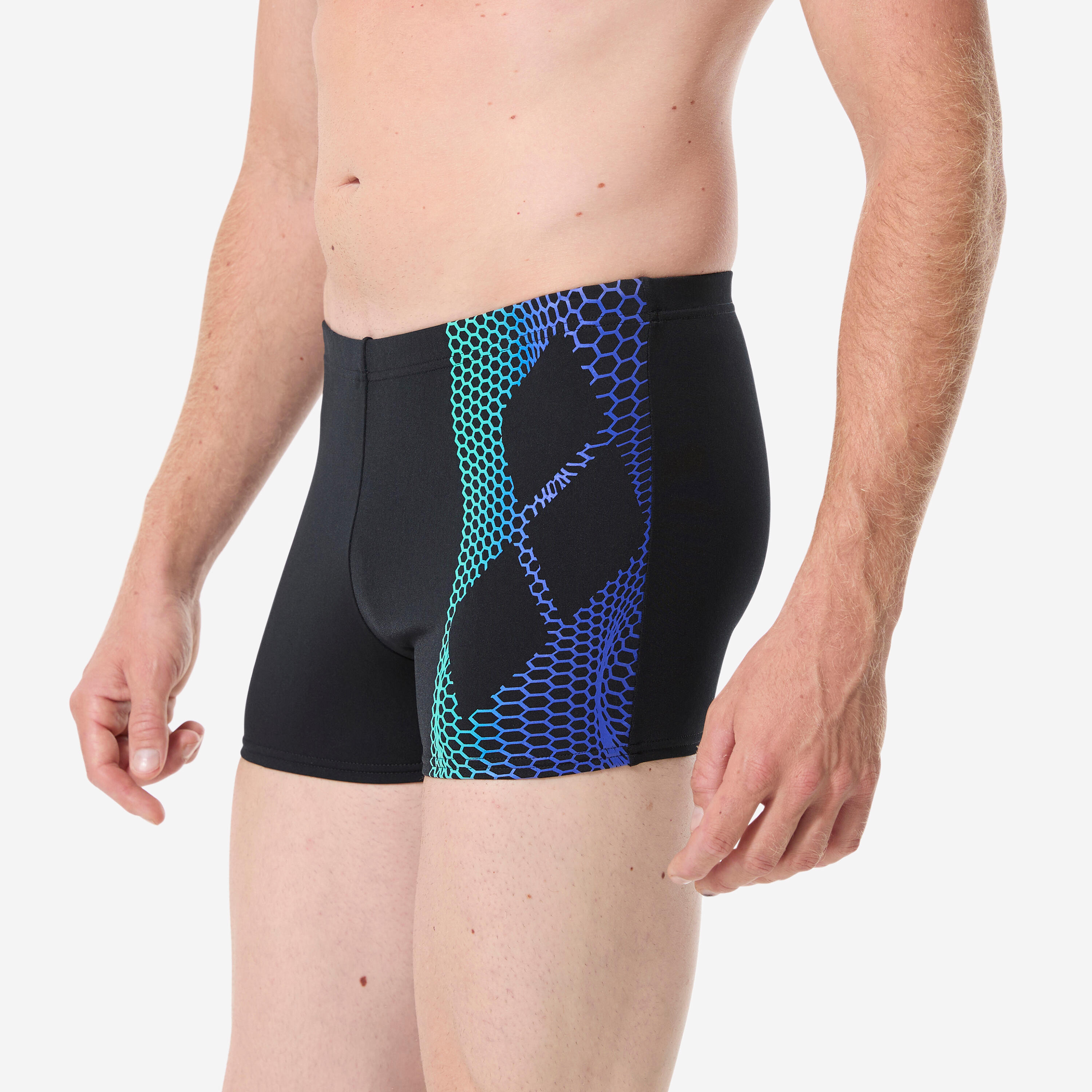 Bañador Bóxer Natación Hombre Negro Turquesa 4/6