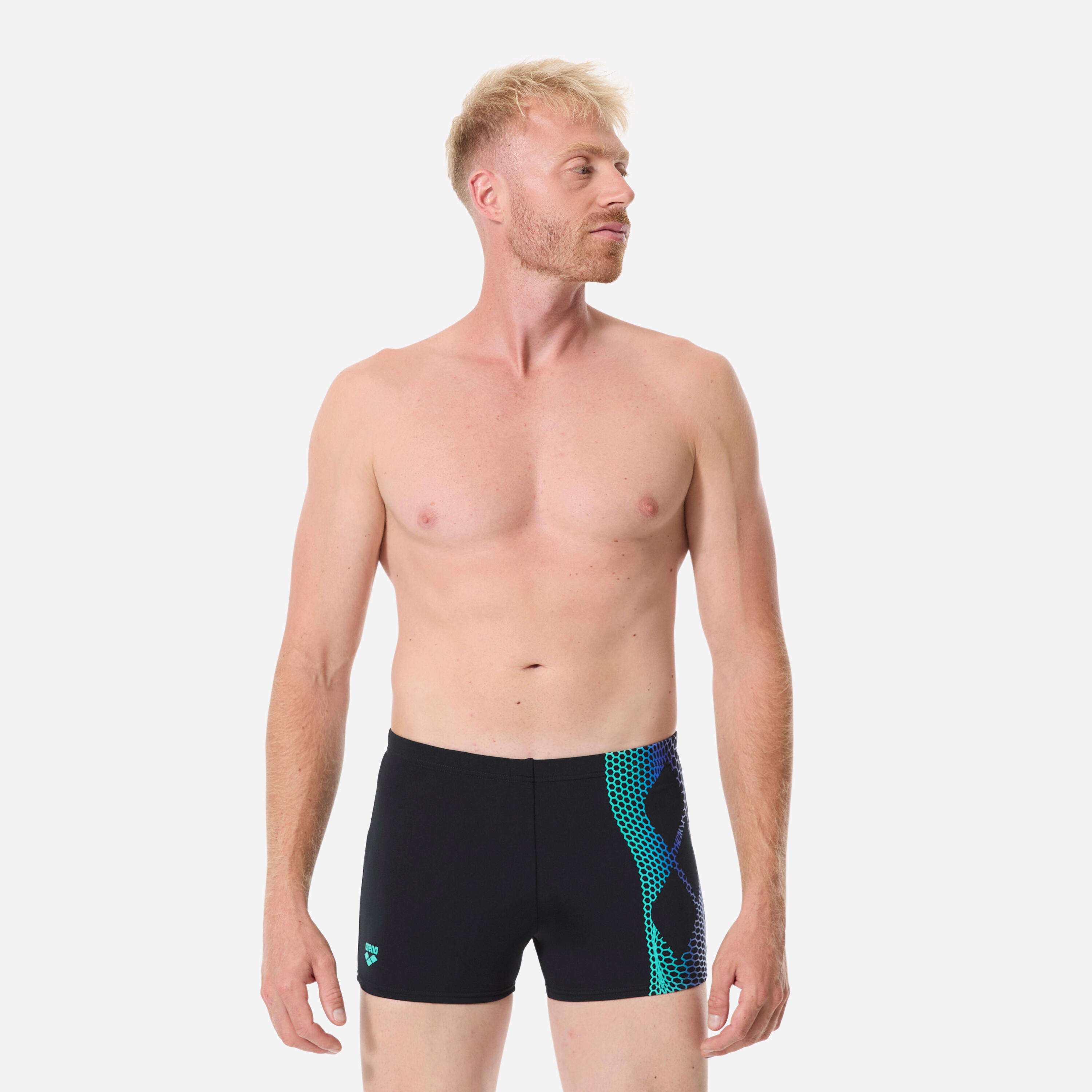Bañador Bóxer Natación Hombre Negro Turquesa 2/6