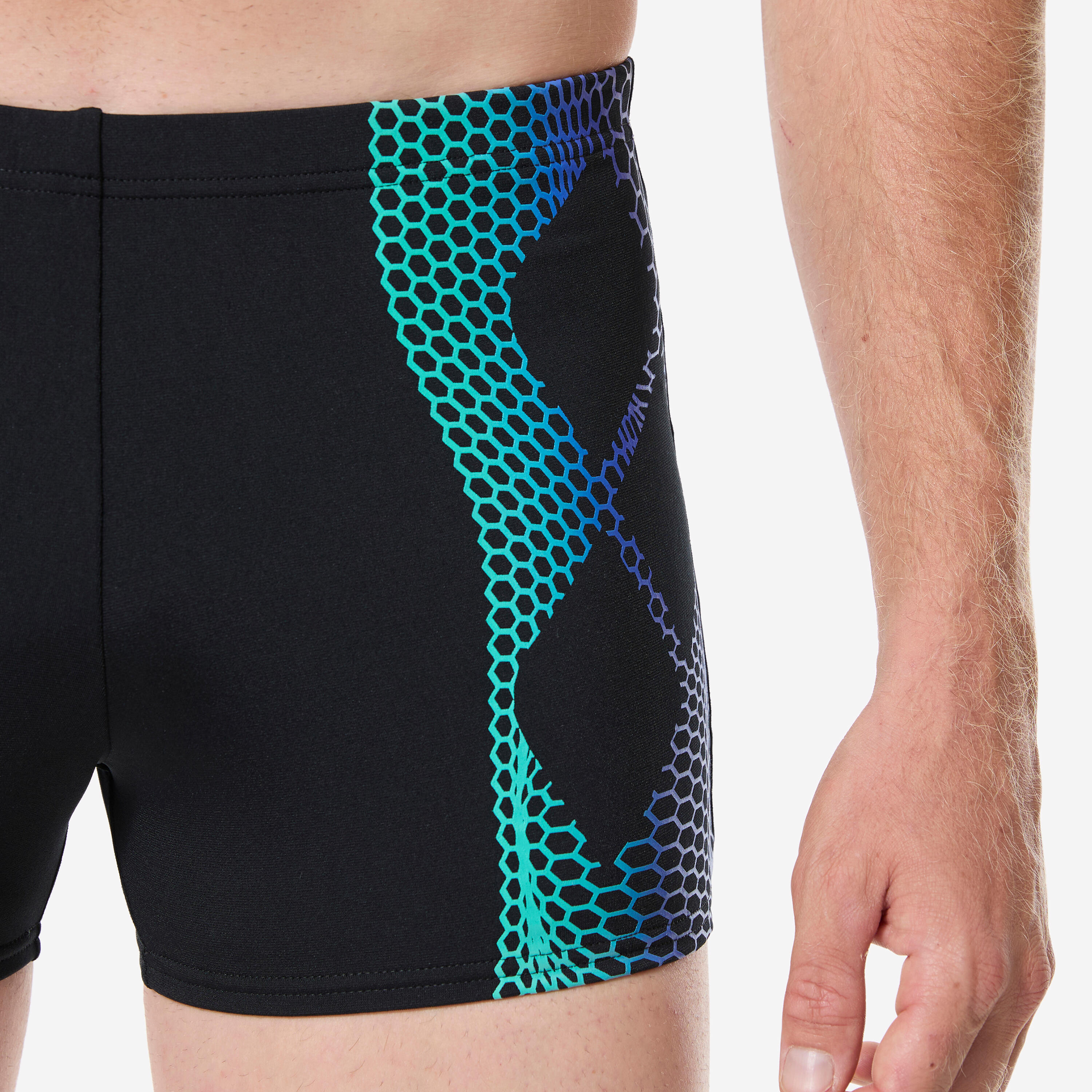 Bañador Bóxer Natación Hombre Negro Turquesa 5/6