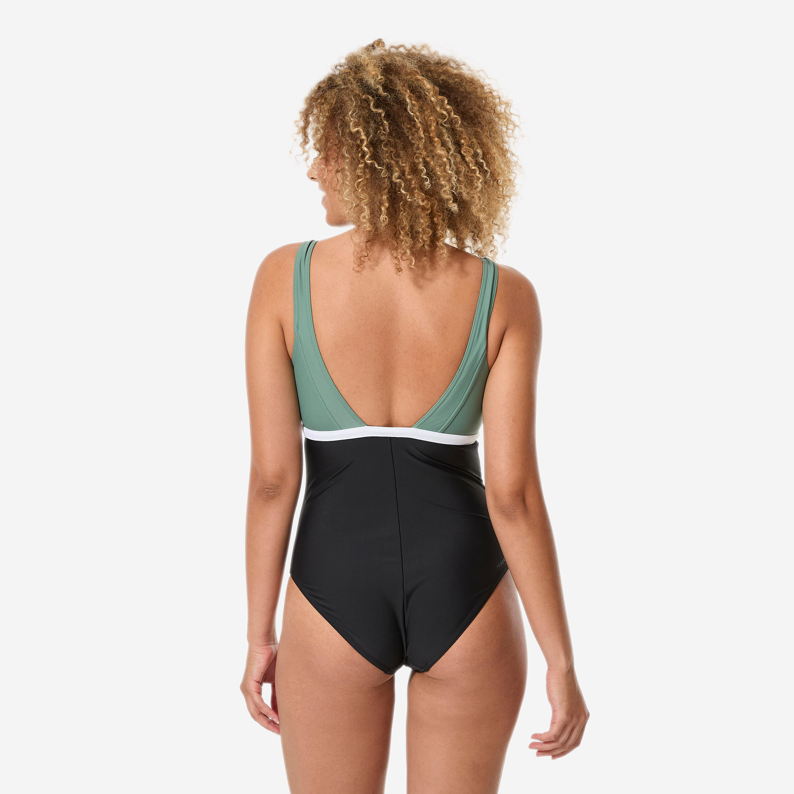 Maillot de bain 1 pièce natation femme, Heva li noir kaki 4/12