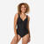 Maillot de bain 1 pièce gaufré natation femme, Rosy noir