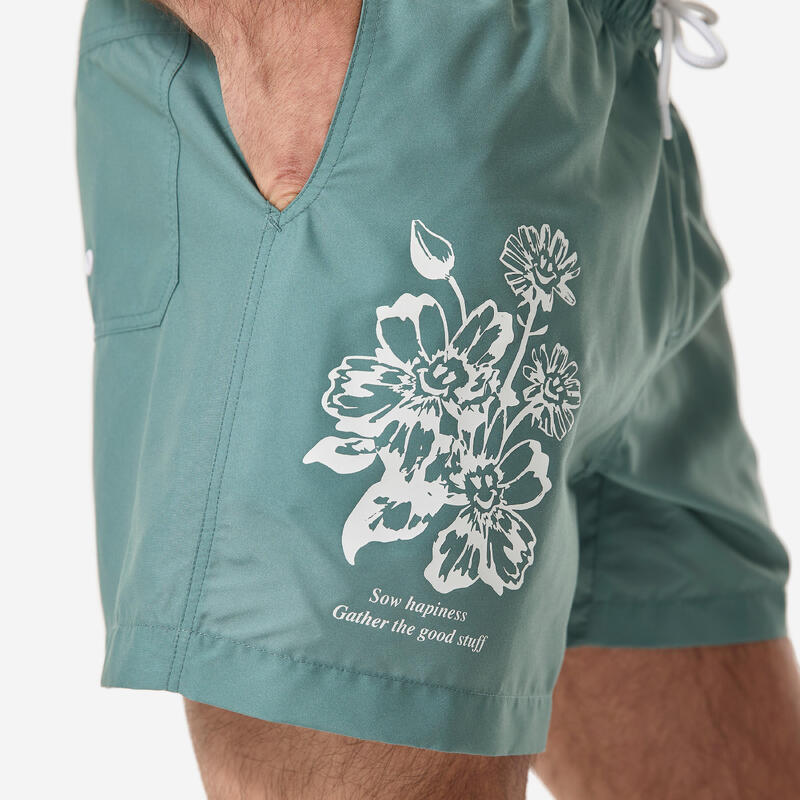 Erkek Kısa 15" Boardshort/Deniz Şortu - Yeşil - Desenli - 100