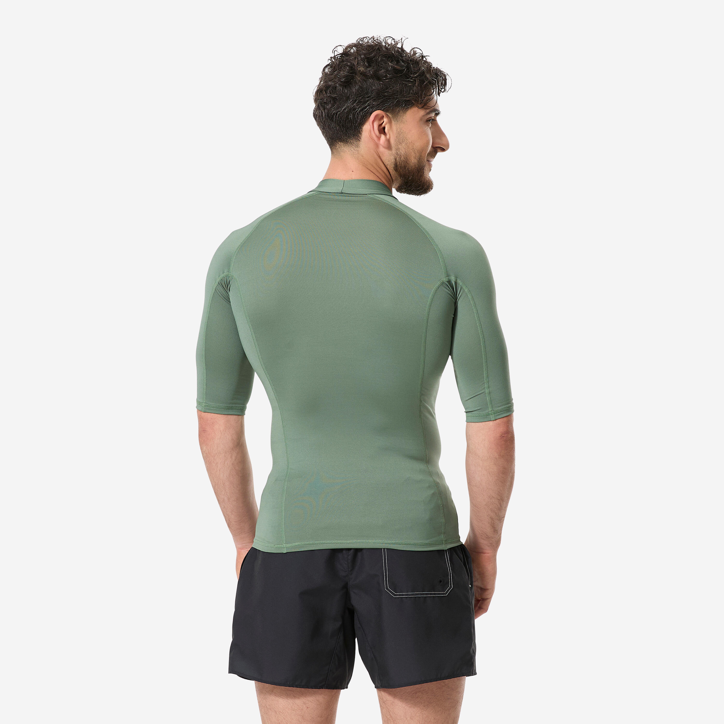 Tee shirt anti uv surf manches courtes Homme ,100 kaki 3/6