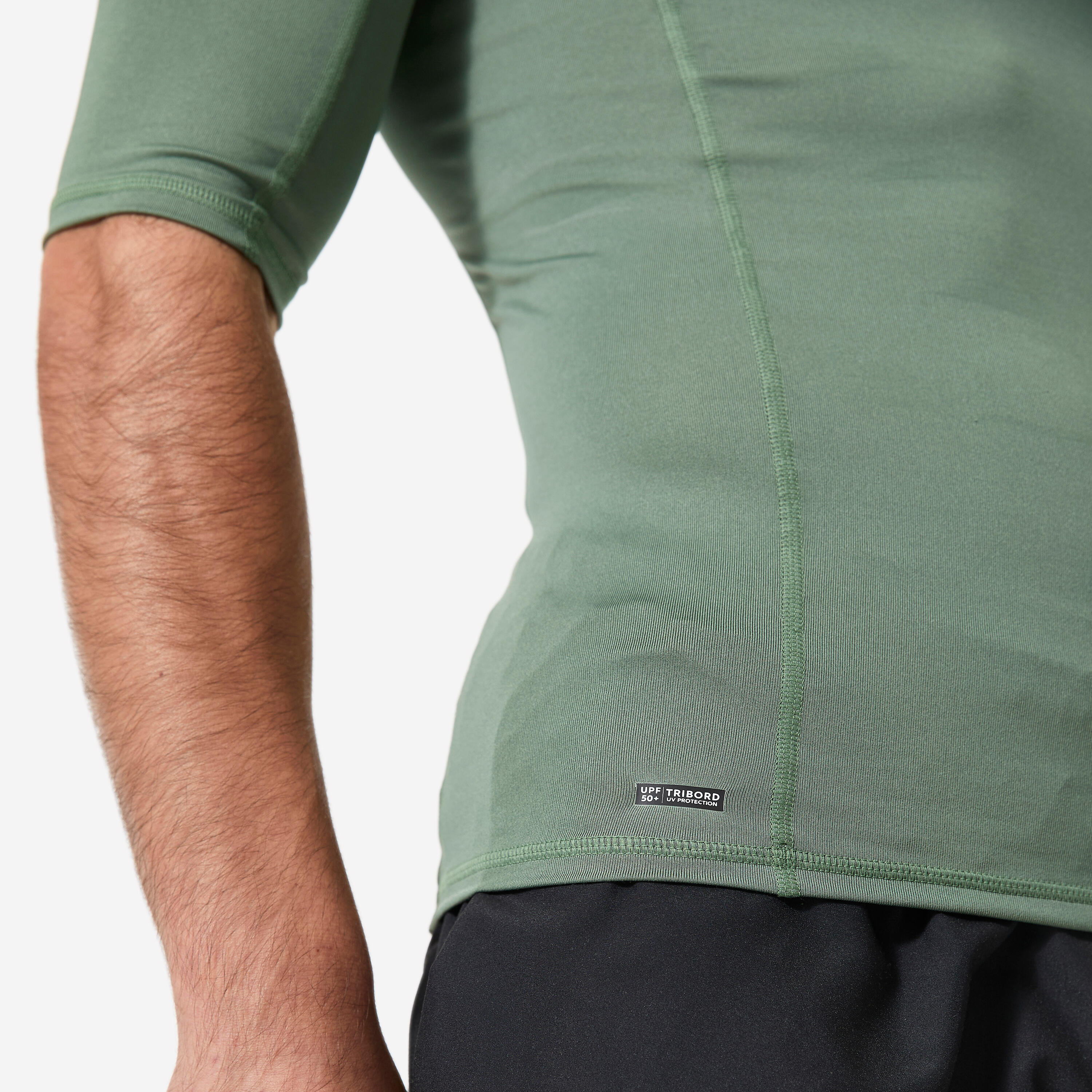 Tee shirt anti uv surf manches courtes Homme ,100 kaki 5/6