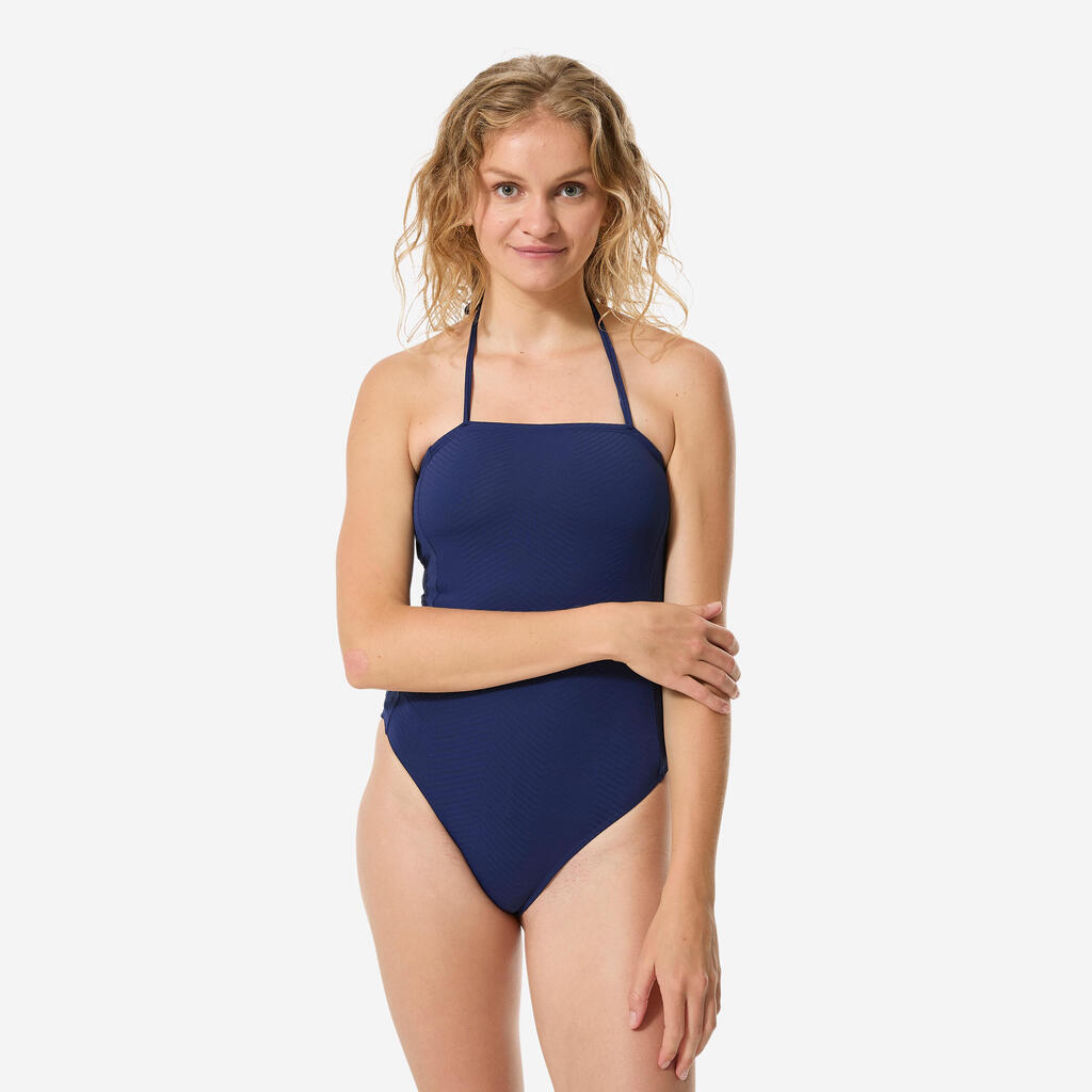 Women’s surfing 1-piece swimsuit, Manon Venice navy blue