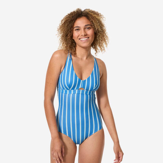 Costume intero top regolabile surf donna FLOW azzurro-viola