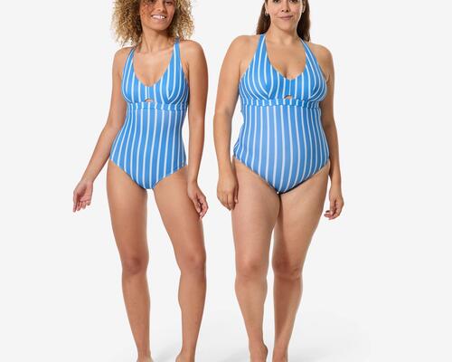 Maillot de bain 1 pièce rayé surf femme, Agatha Capri bleu et blanc