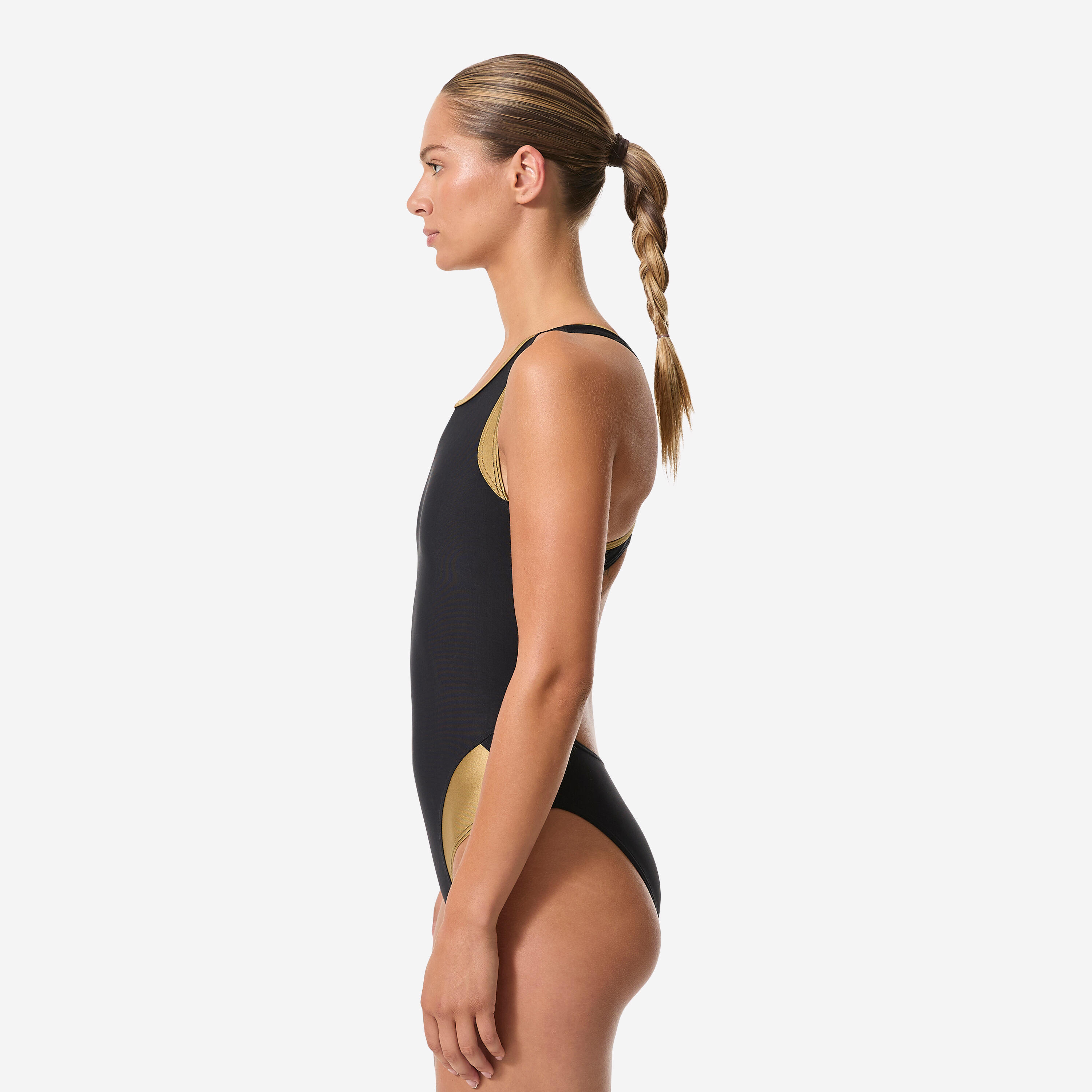 Maillot de bain 1 pièce natation femme, Laia noir or 5/13