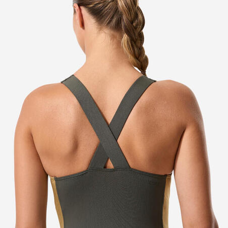 Купальник суцільний жіночий Kelly для плавання хакі/золотий