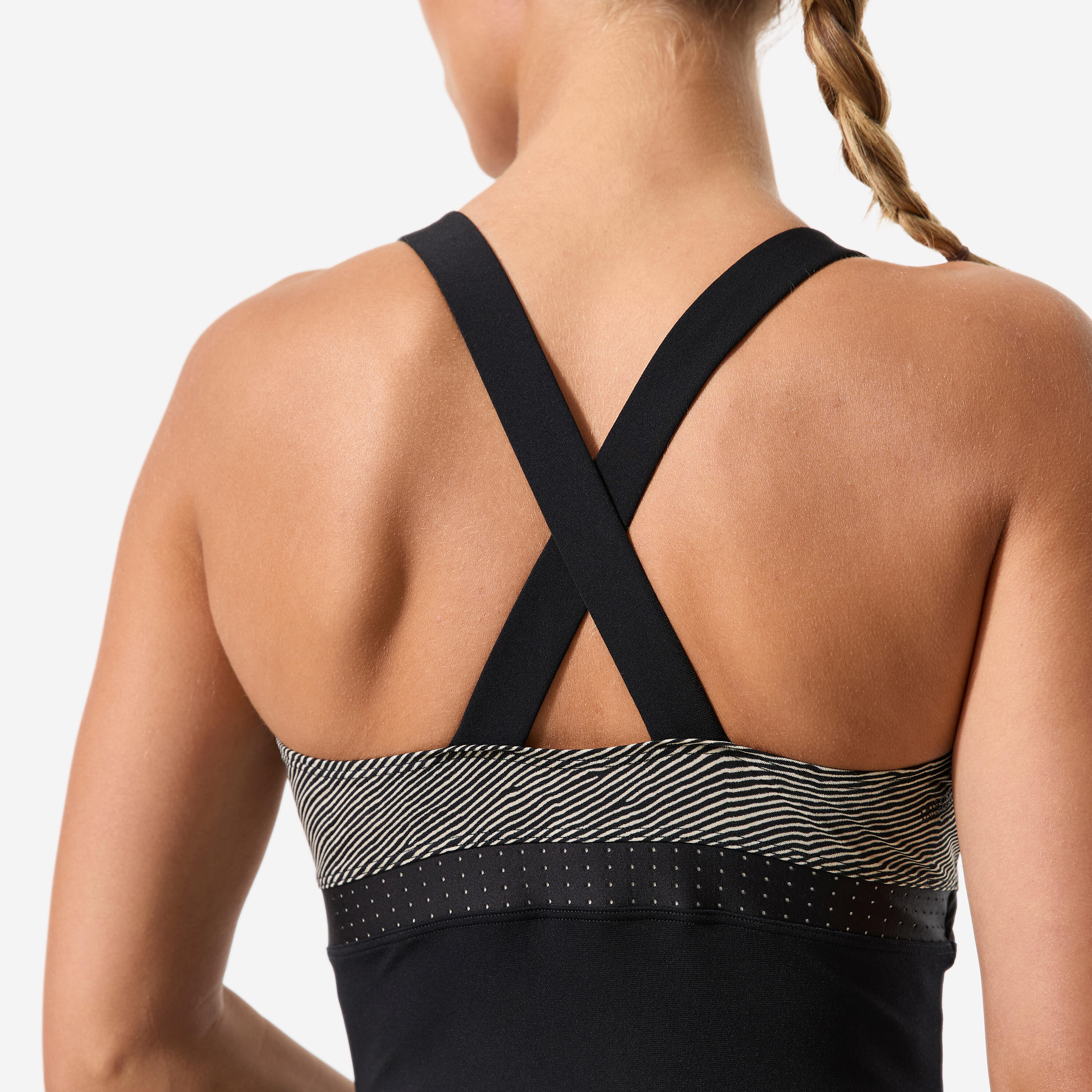 Maillot de bain 1 pièce aquagym aquabike shorty femme, Elea sono noir beige 6/9